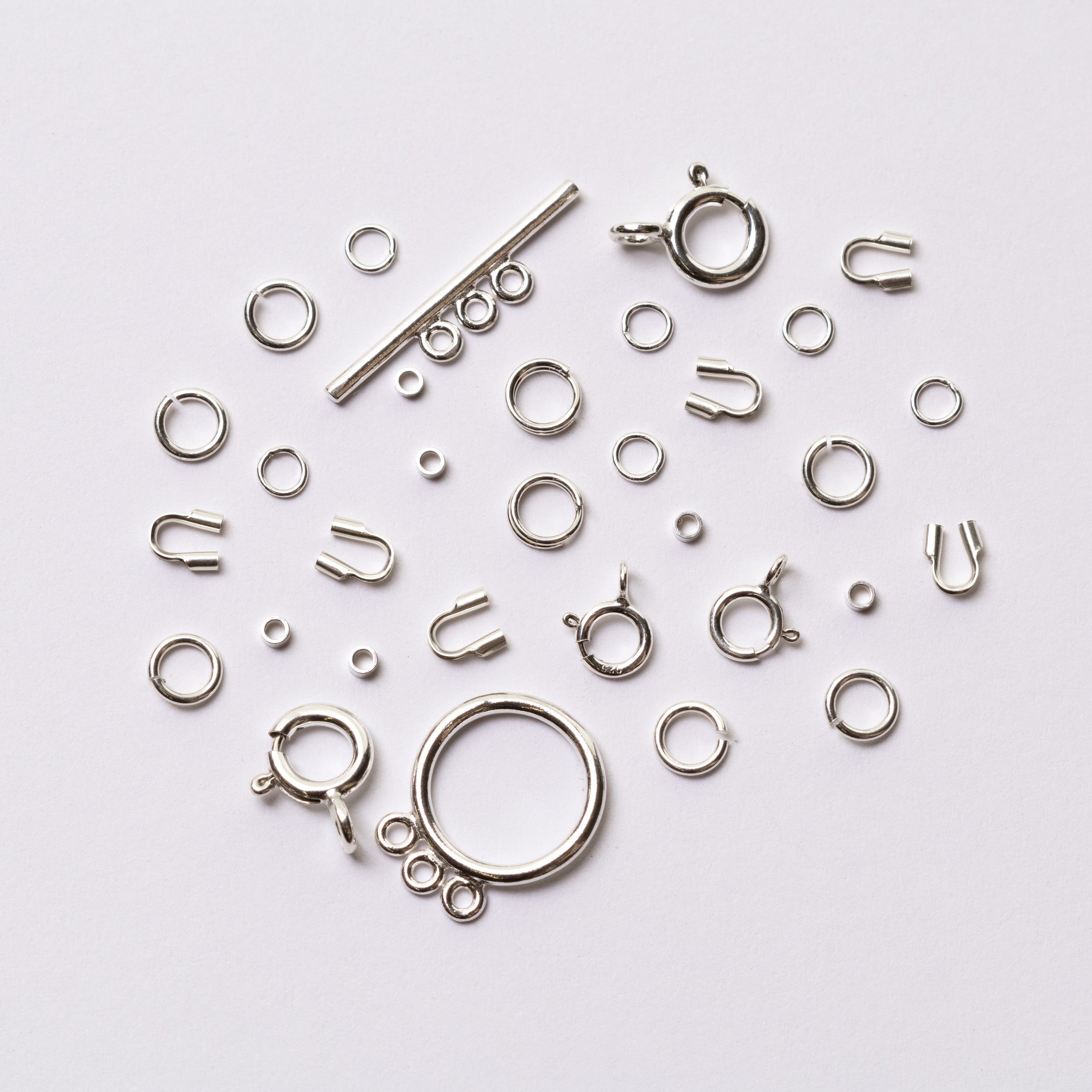 Assorted Sterling Silver Findings Pack For Necklets And Bracelets 25 Pieces