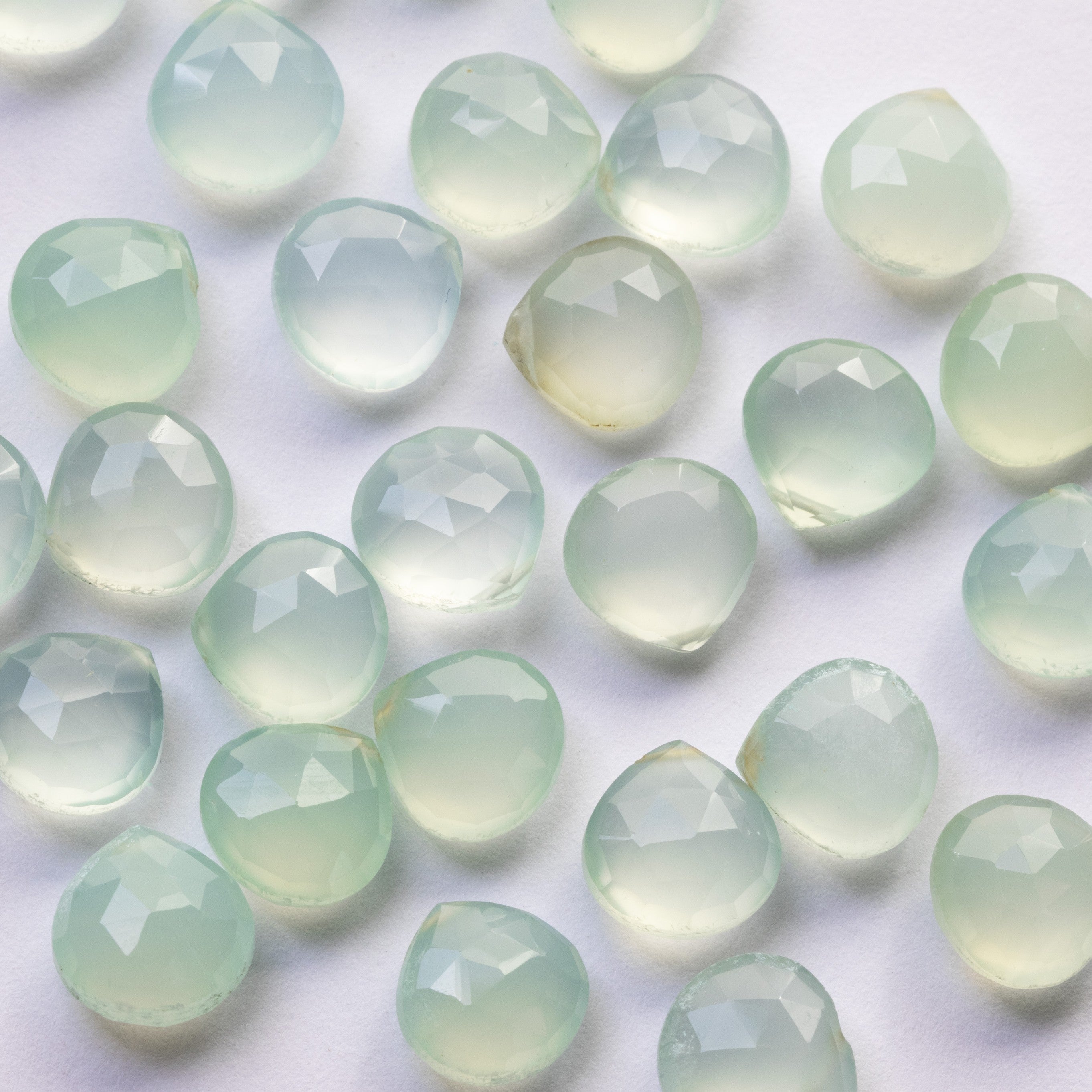 Aqua Blue Chalcedony Faceted Heart Briolette Beads Approx 10mm
