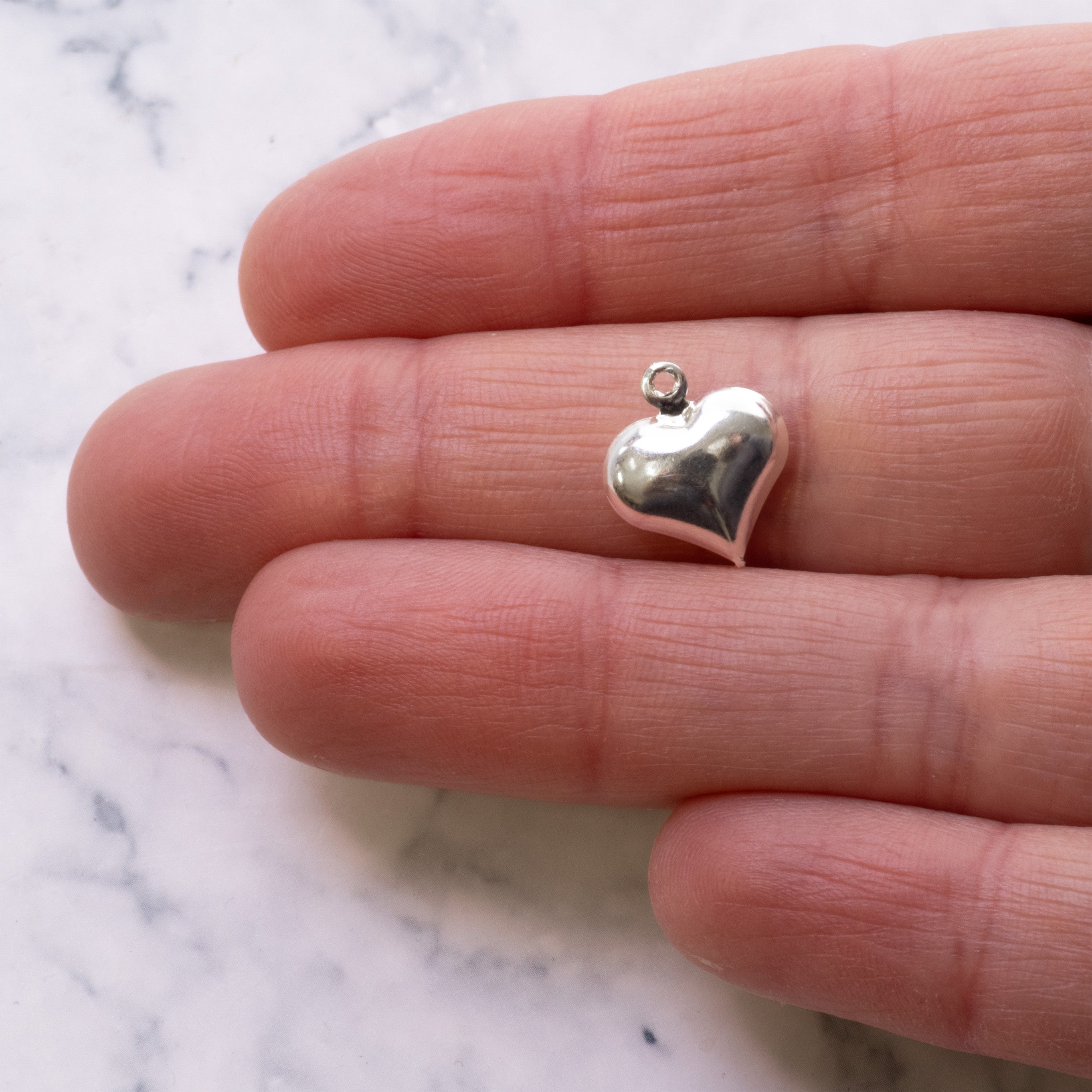 Silver Plated Puff Heart Charm