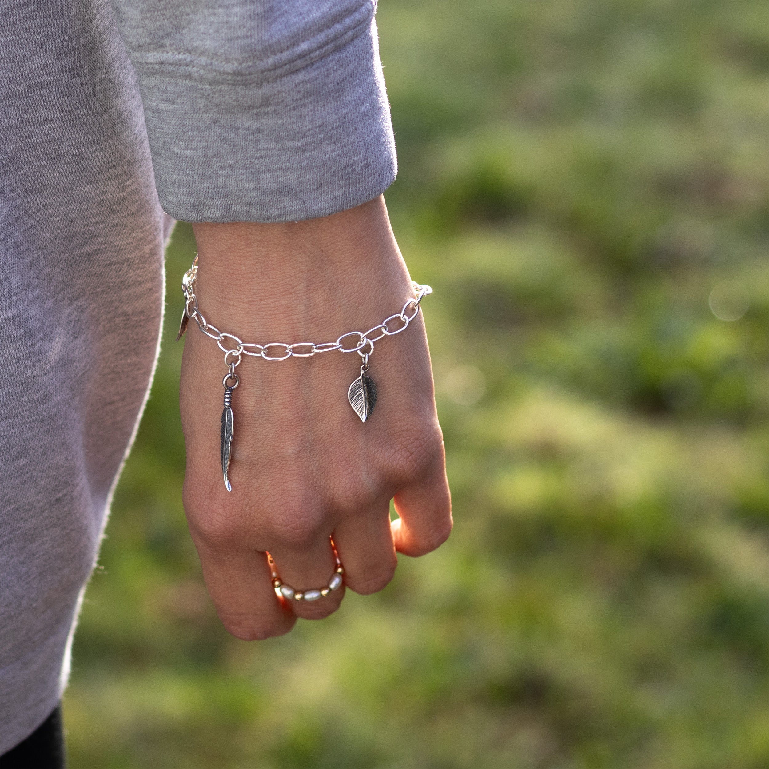 Silver Plated Antiqued Feather Charm