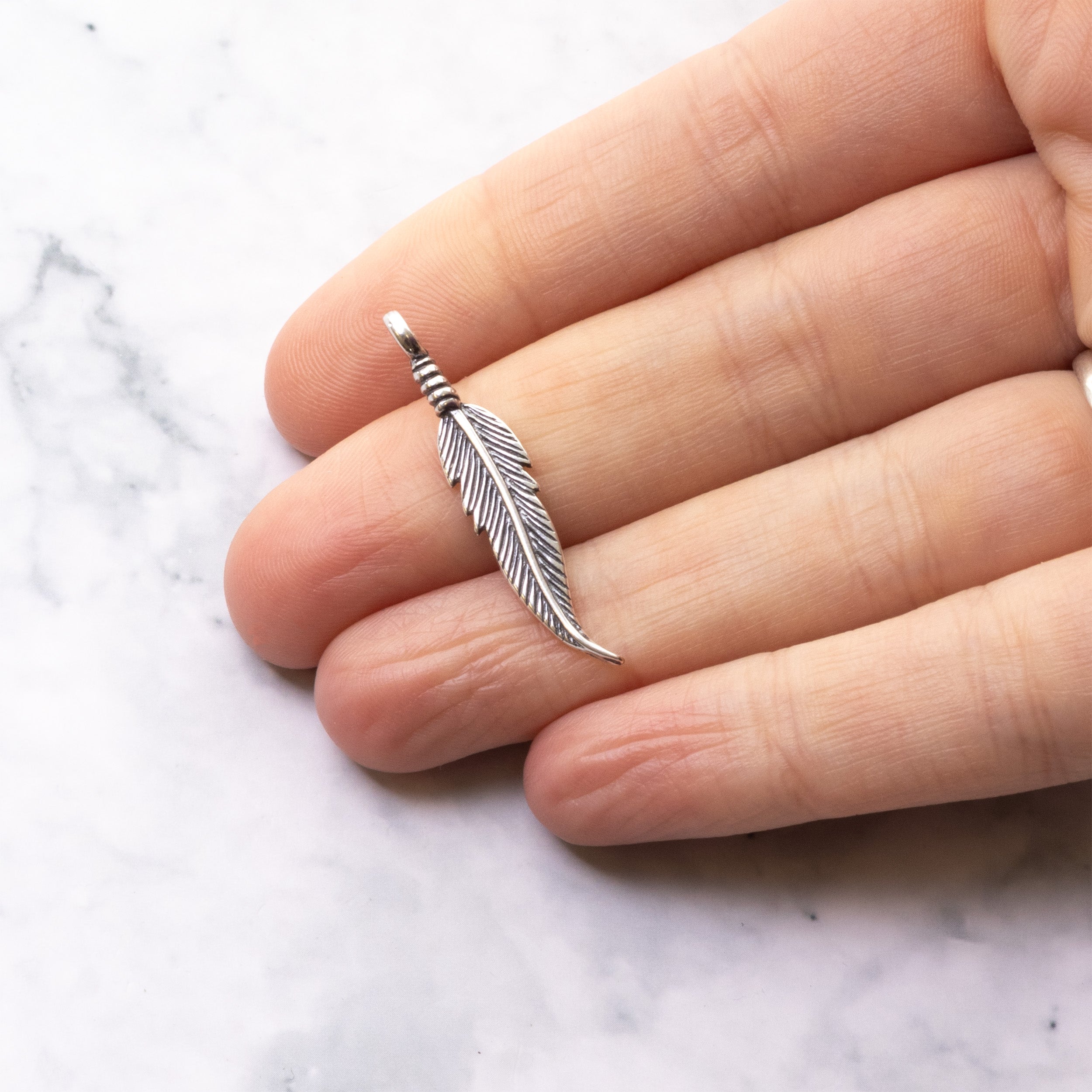 Silver Plated Antiqued Feather Charm
