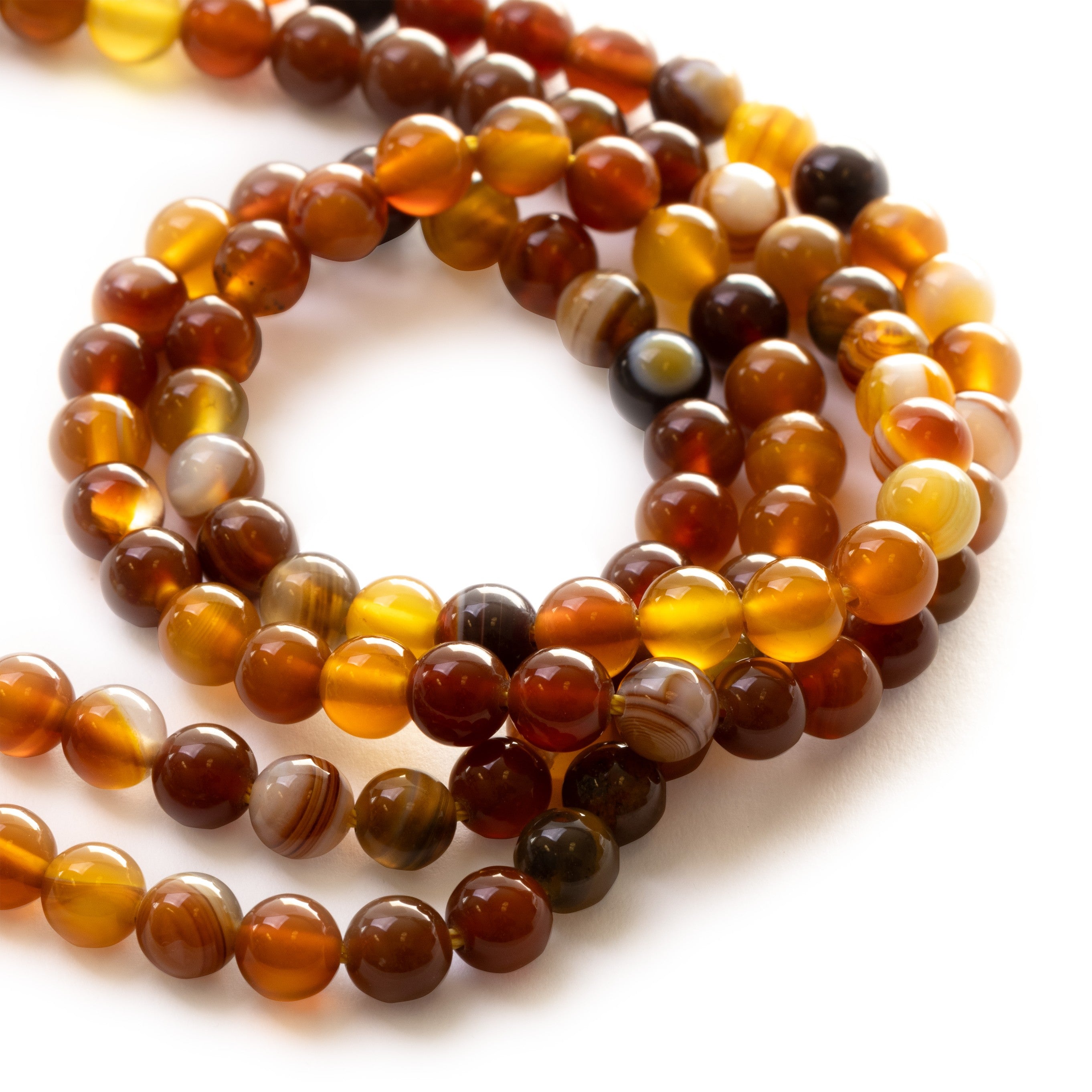 Amber Brown Banded Agate Round Beads Approx 6mm
