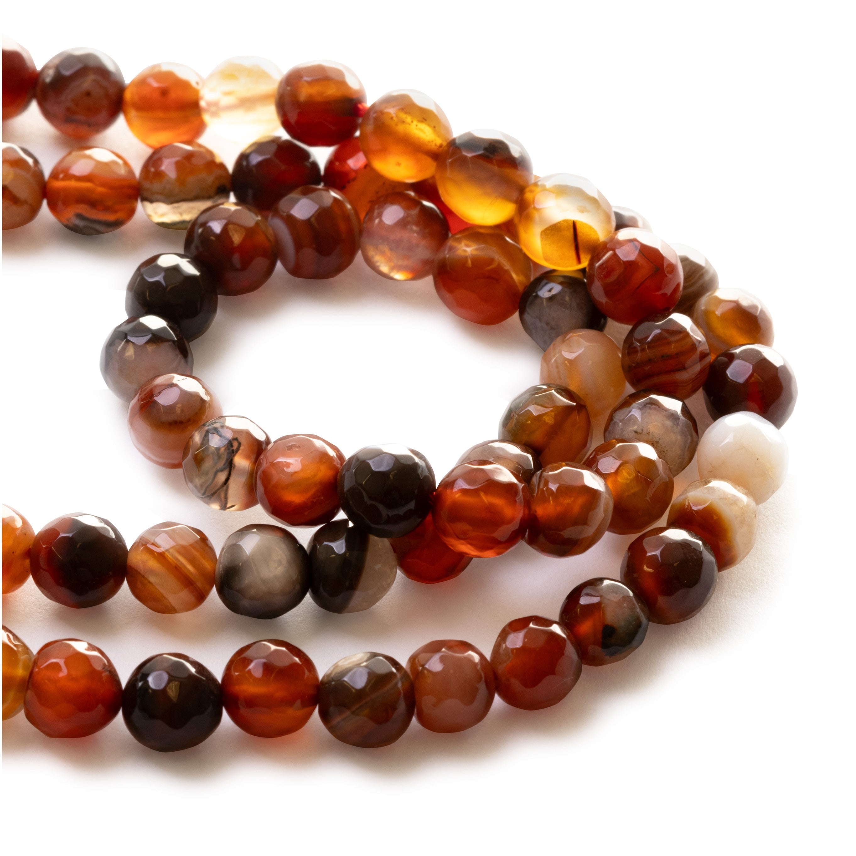 Cognac Coloured Banded Agate Faceted Round Beads
