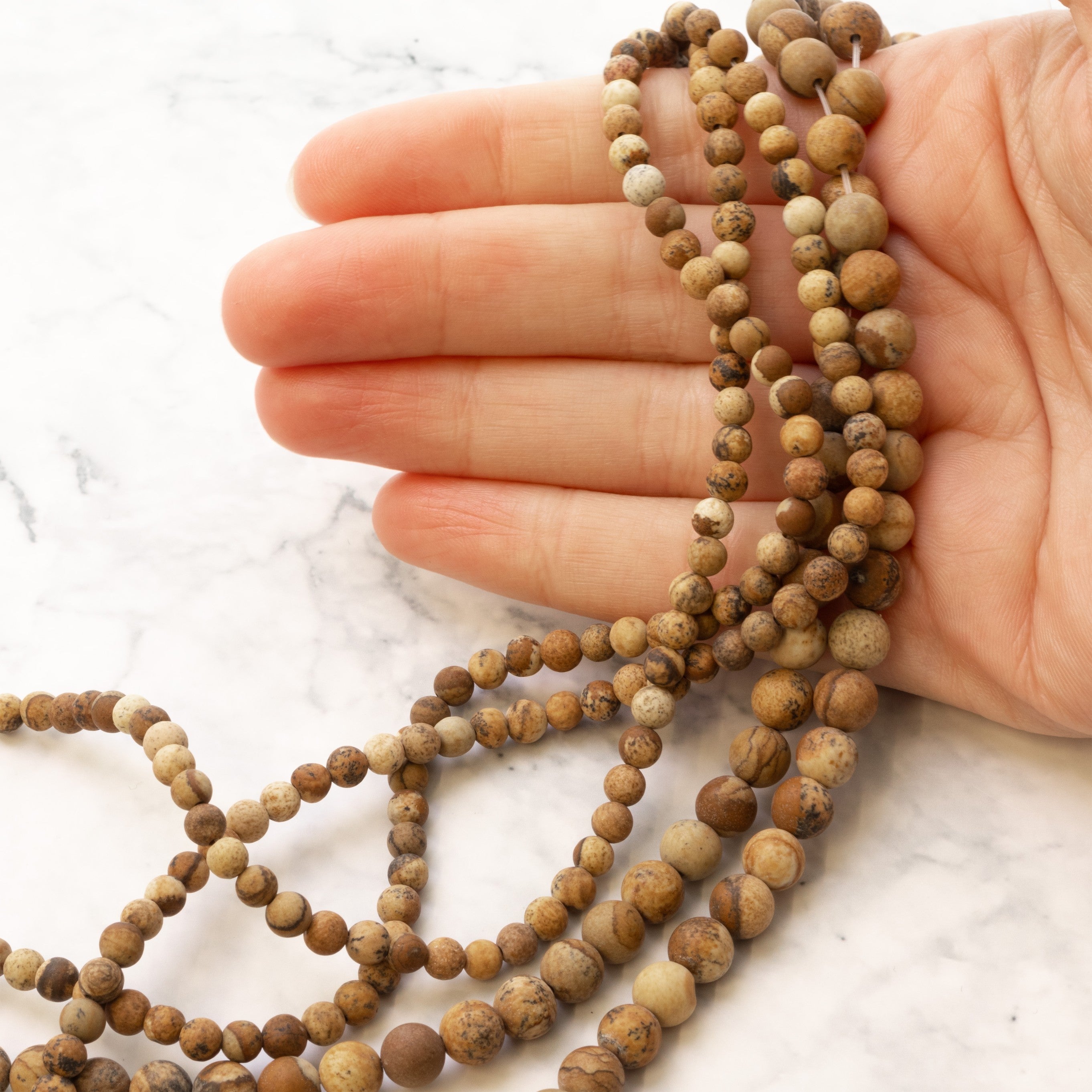 Matte Picture Jasper Round Beads