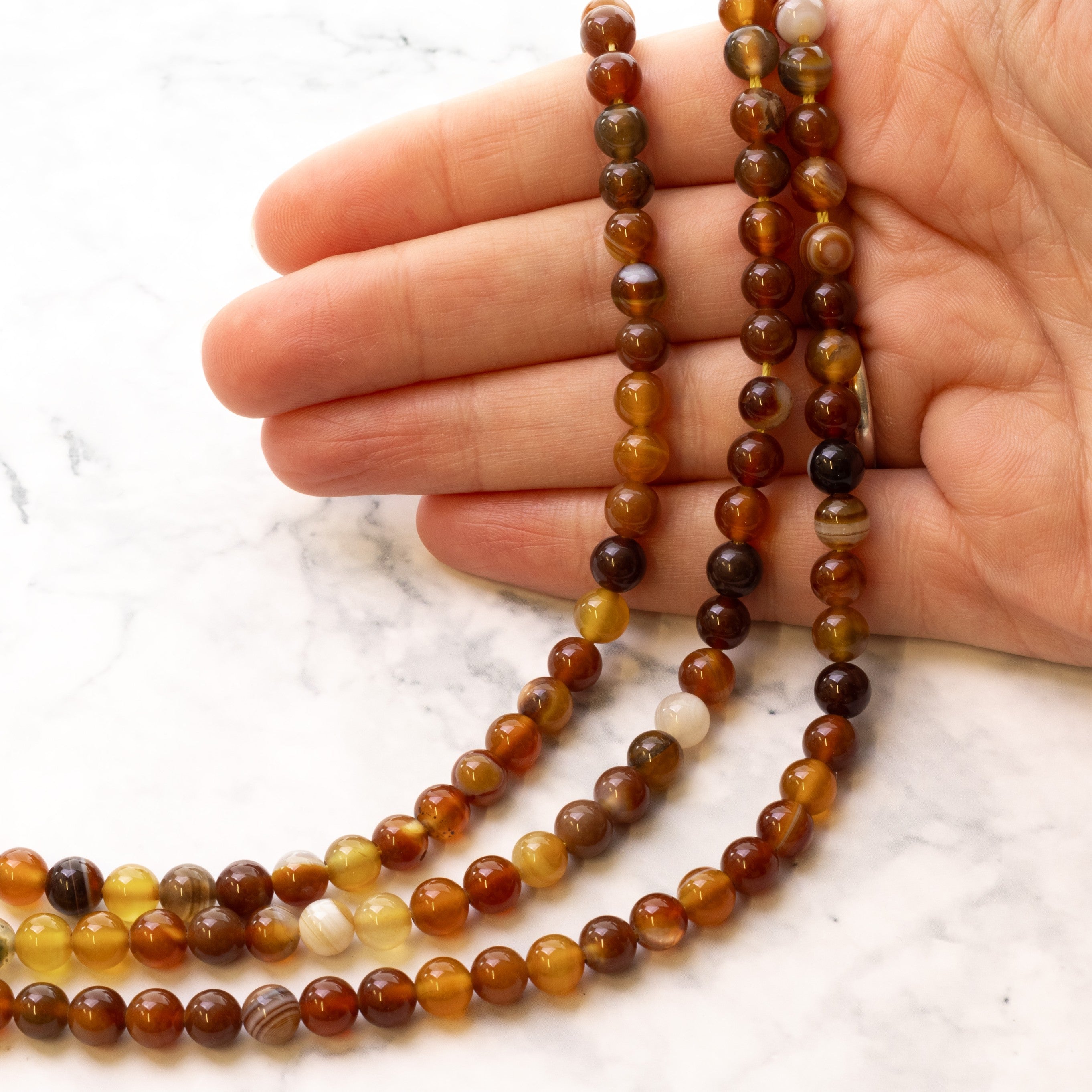 Amber Brown Banded Agate Round Beads Approx 6mm