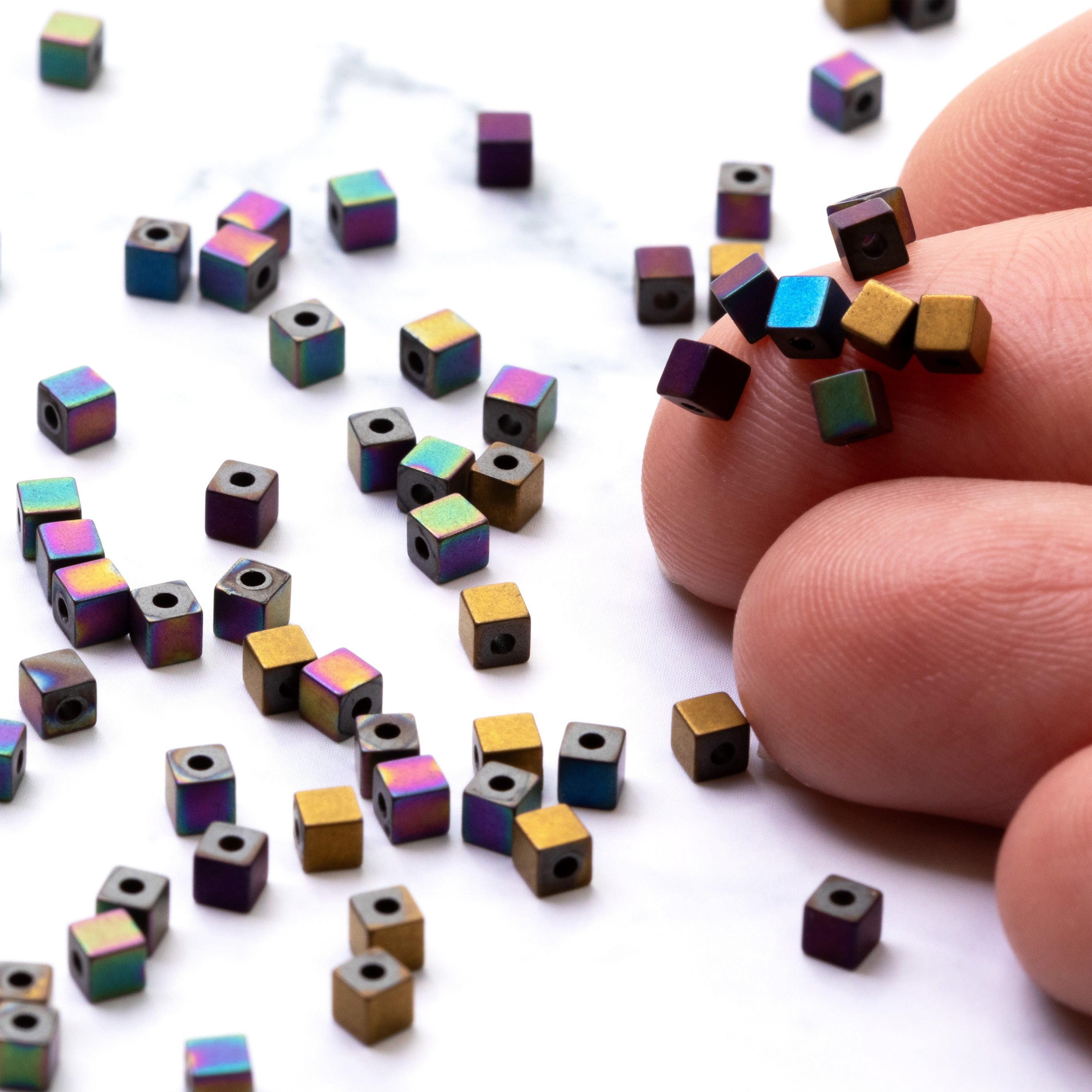 Kaleidoscope Hematite Mixed Cube Bead Pack