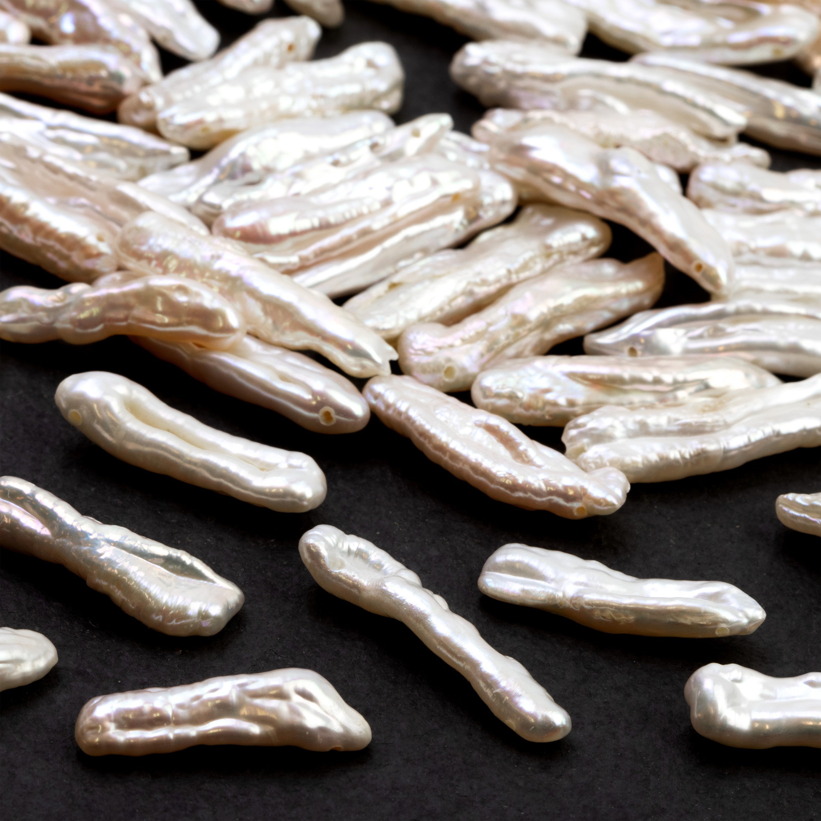 Cultured Freshwater Head Drilled Biwa Stick White Pearls Approx 12mm