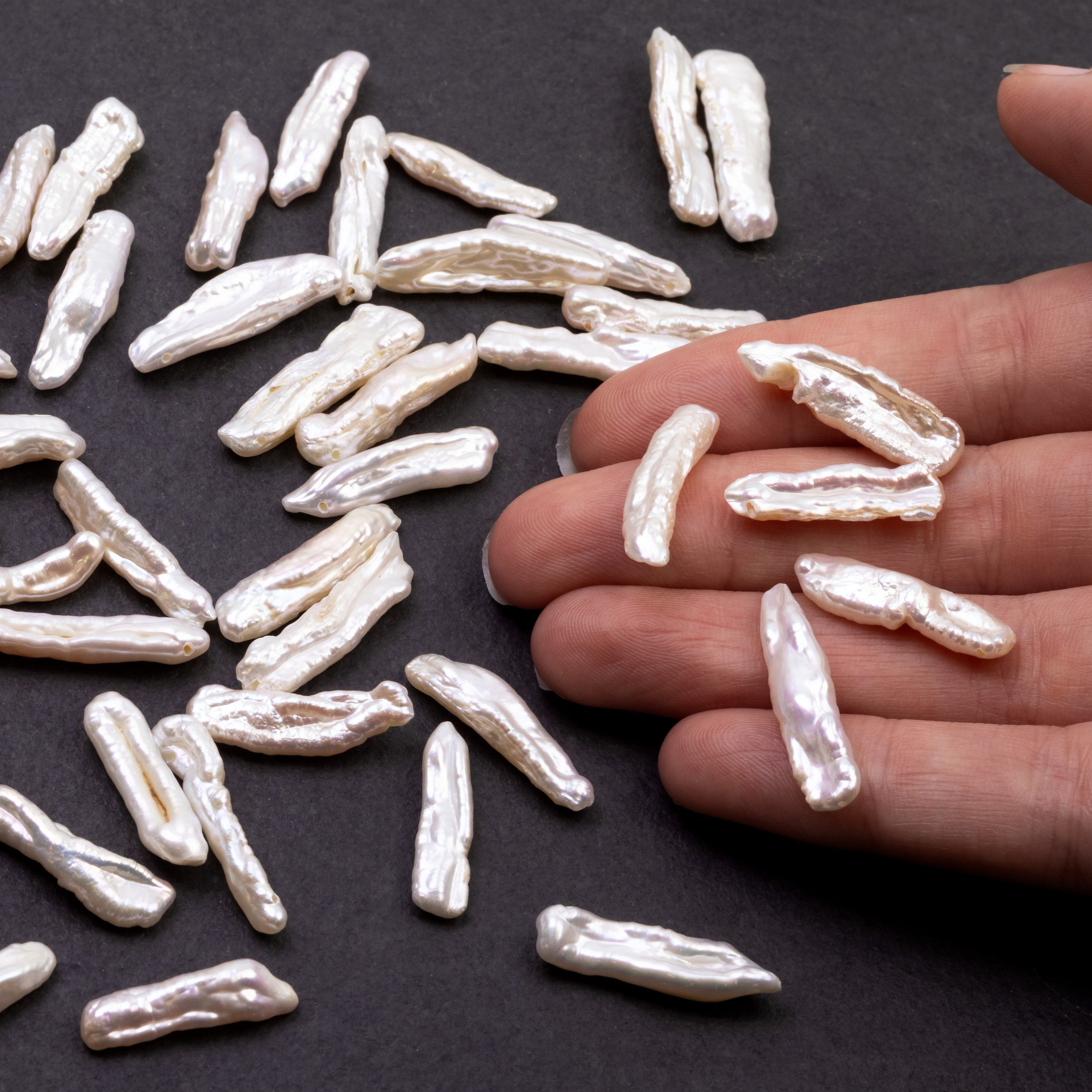 Cultured Freshwater Head Drilled Biwa Stick White Pearls Approx 12mm