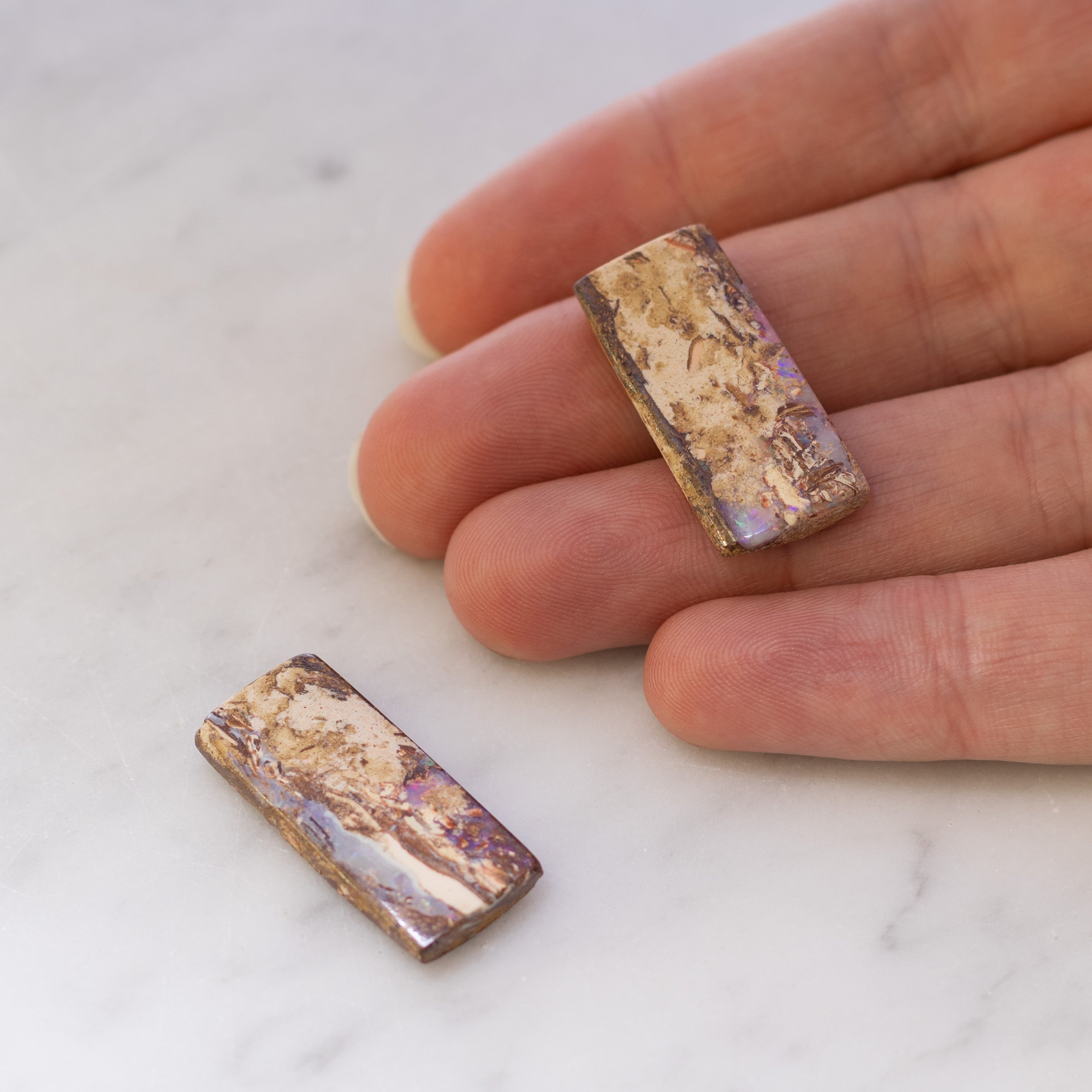 Pair Of Freeform Australian Boulder Opals Approx 26x12mm