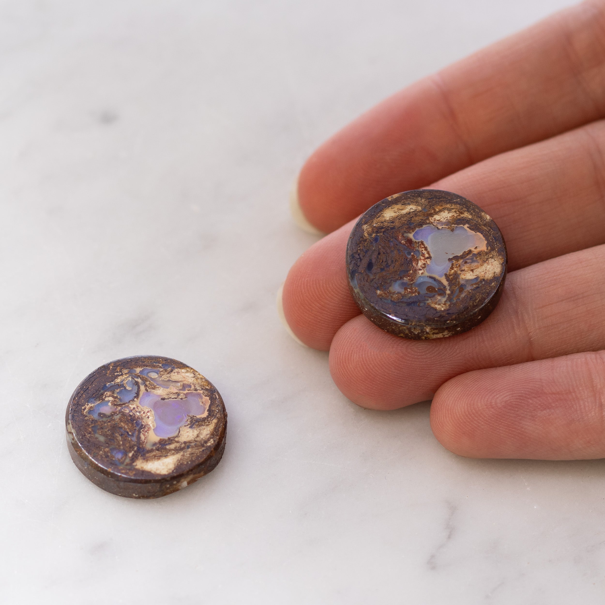 Pair Of Freeform Australian Boulder Opals Approx 20.5mm