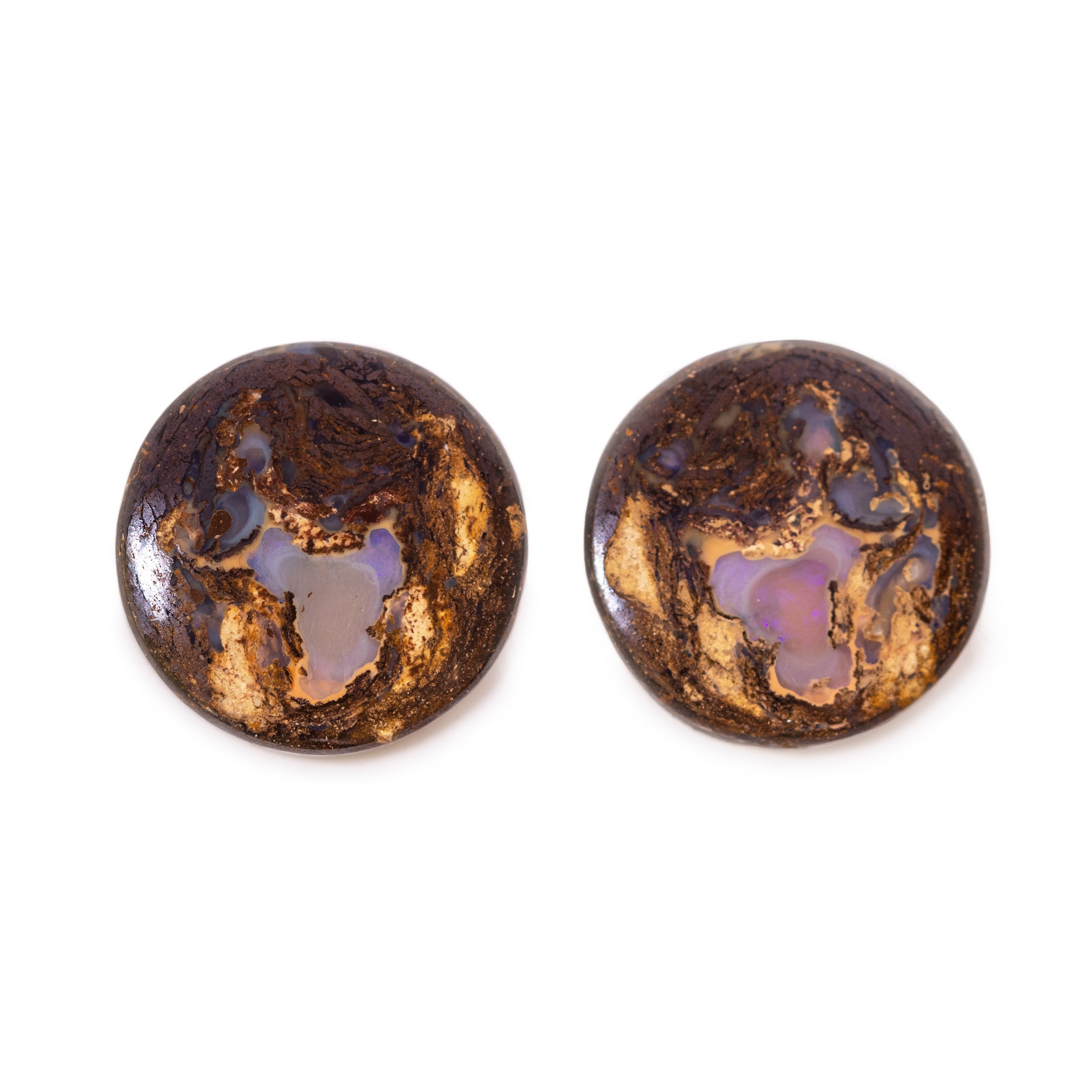 Pair Of Freeform Australian Boulder Opals Approx 20.5mm