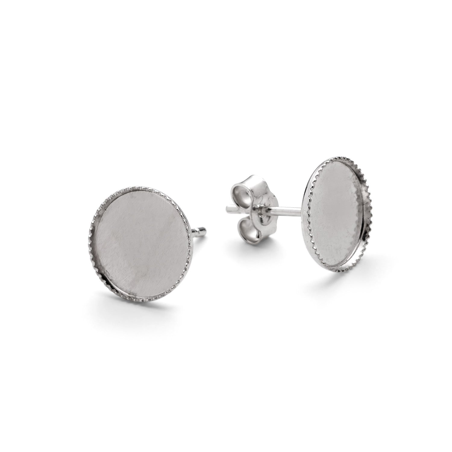 Sterling Silver Milled Edge Earstud Settings For Cabochon Stones Pair