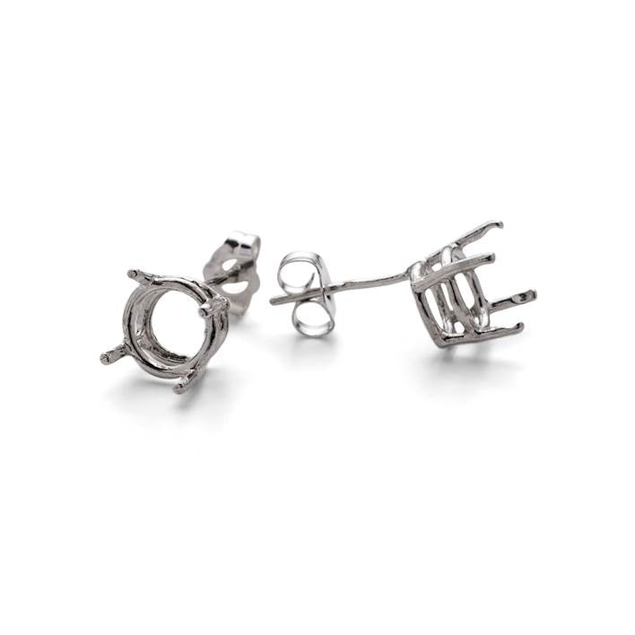 Sterling Silver Pre-Notched Earstud Settings For Faceted Stones Pair