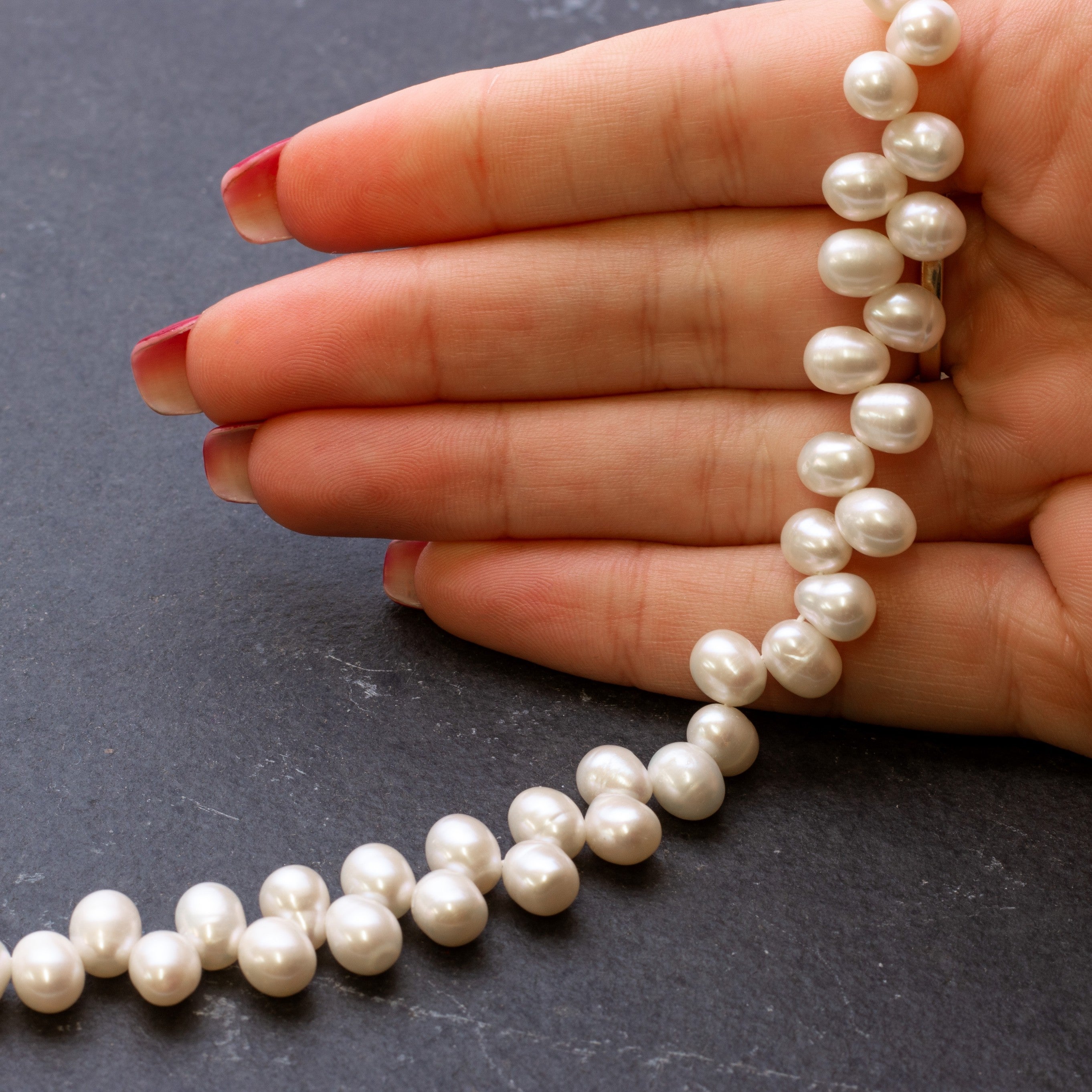 Cultured Freshwater Head Drilled Teardrop Shaped White Pearl Approx 7x6mm