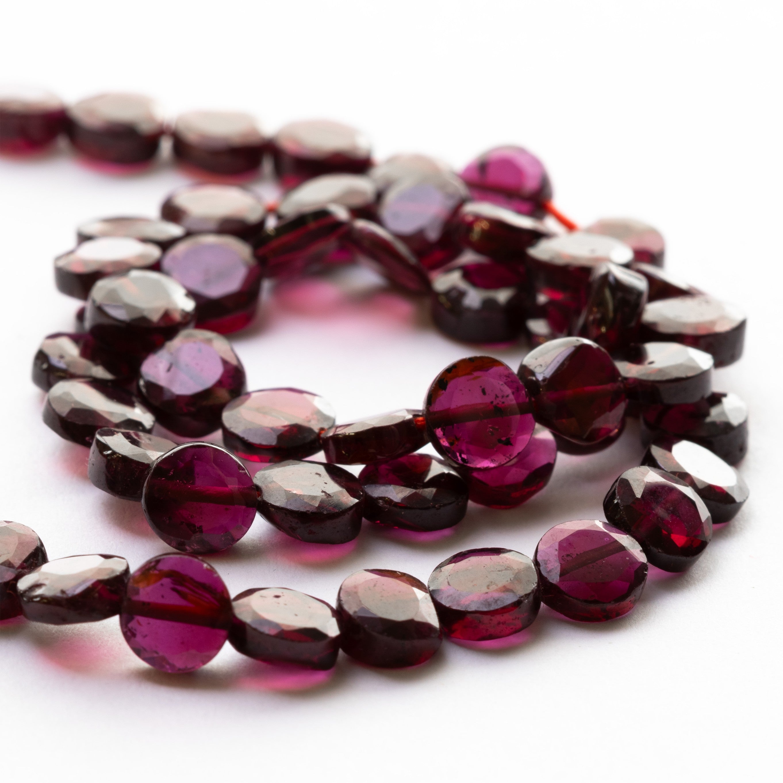 Garnet Faceted Flat Coin Beads Approx 6mm