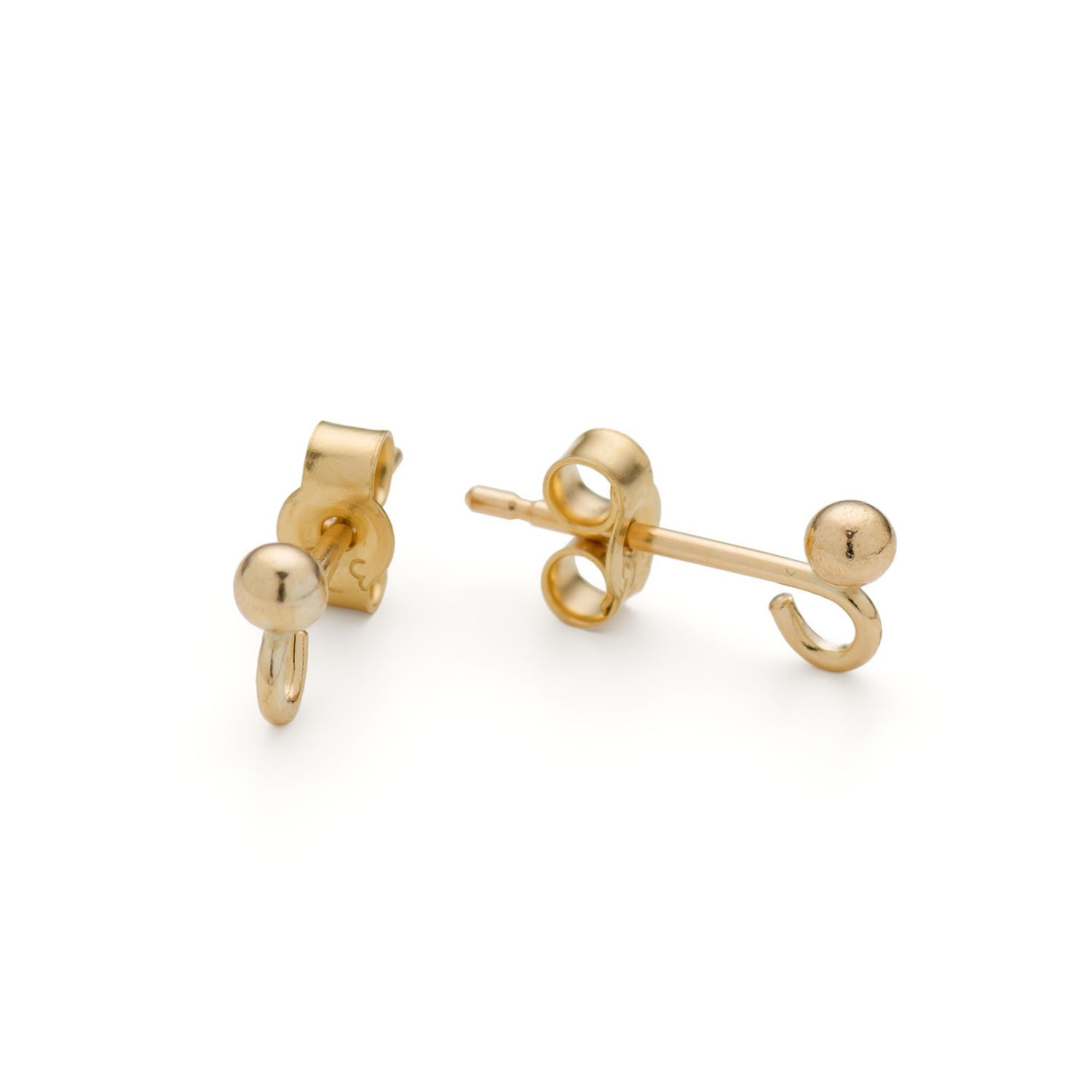 9ct Gold French Earstuds With Ball & Loop Pair