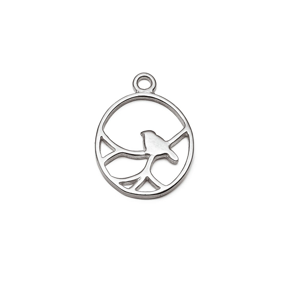 Sterling Silver Oval Nightingale Bird Pendant Charm