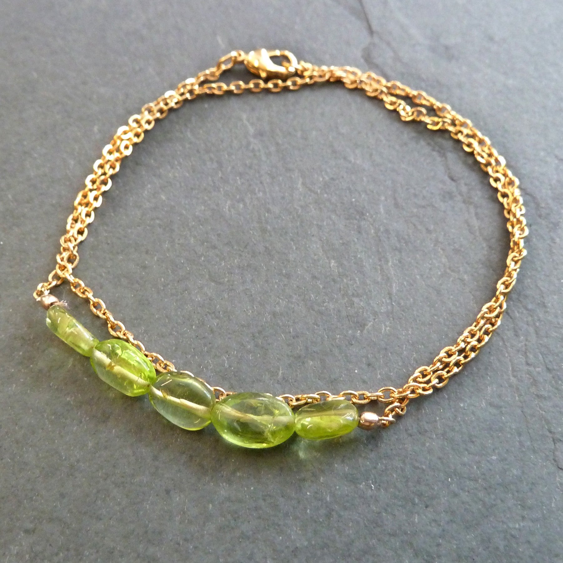 Peridot Flat Oval Nugget Beads