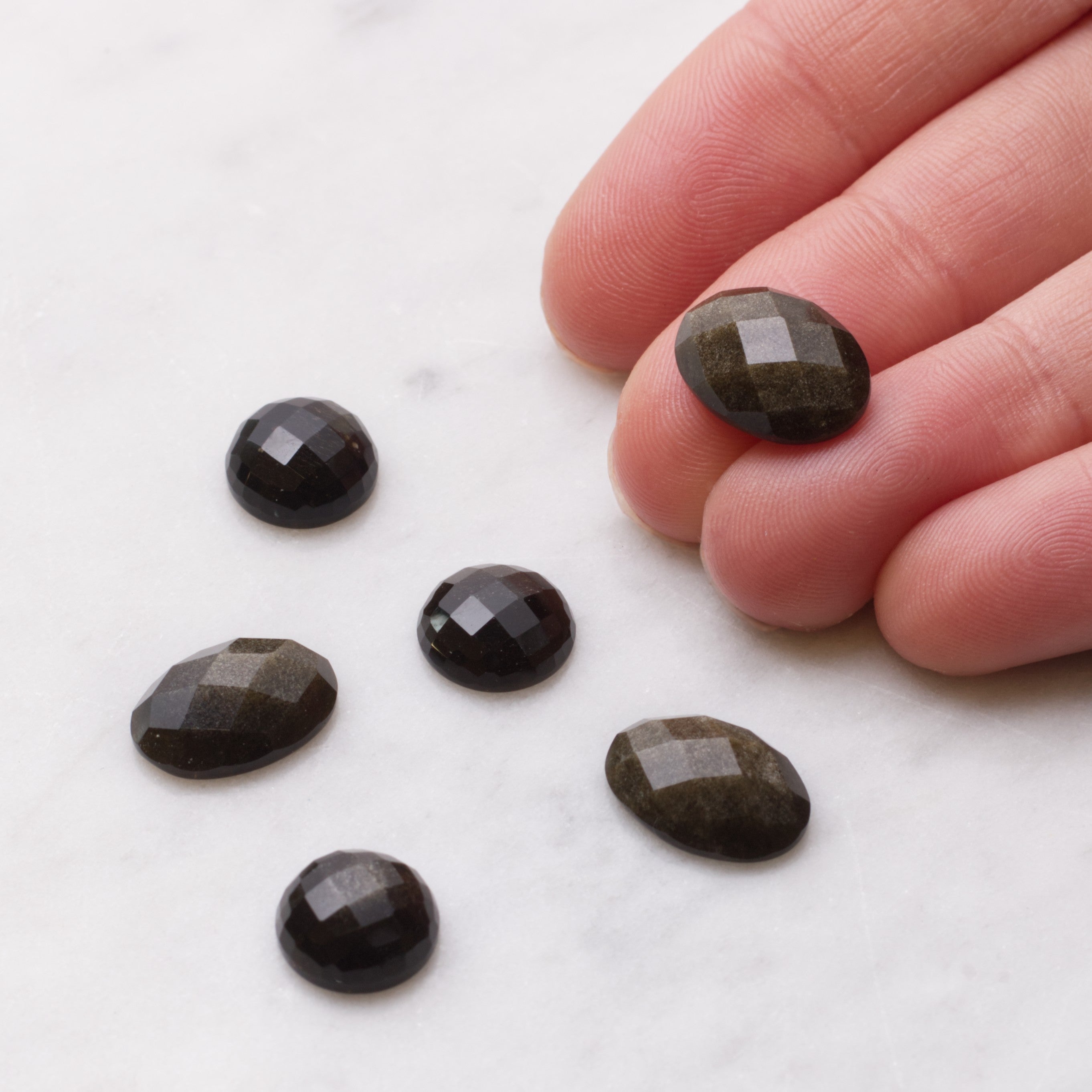 Golden Sheen Obsidian Checker Cut Faceted Top Cabochons