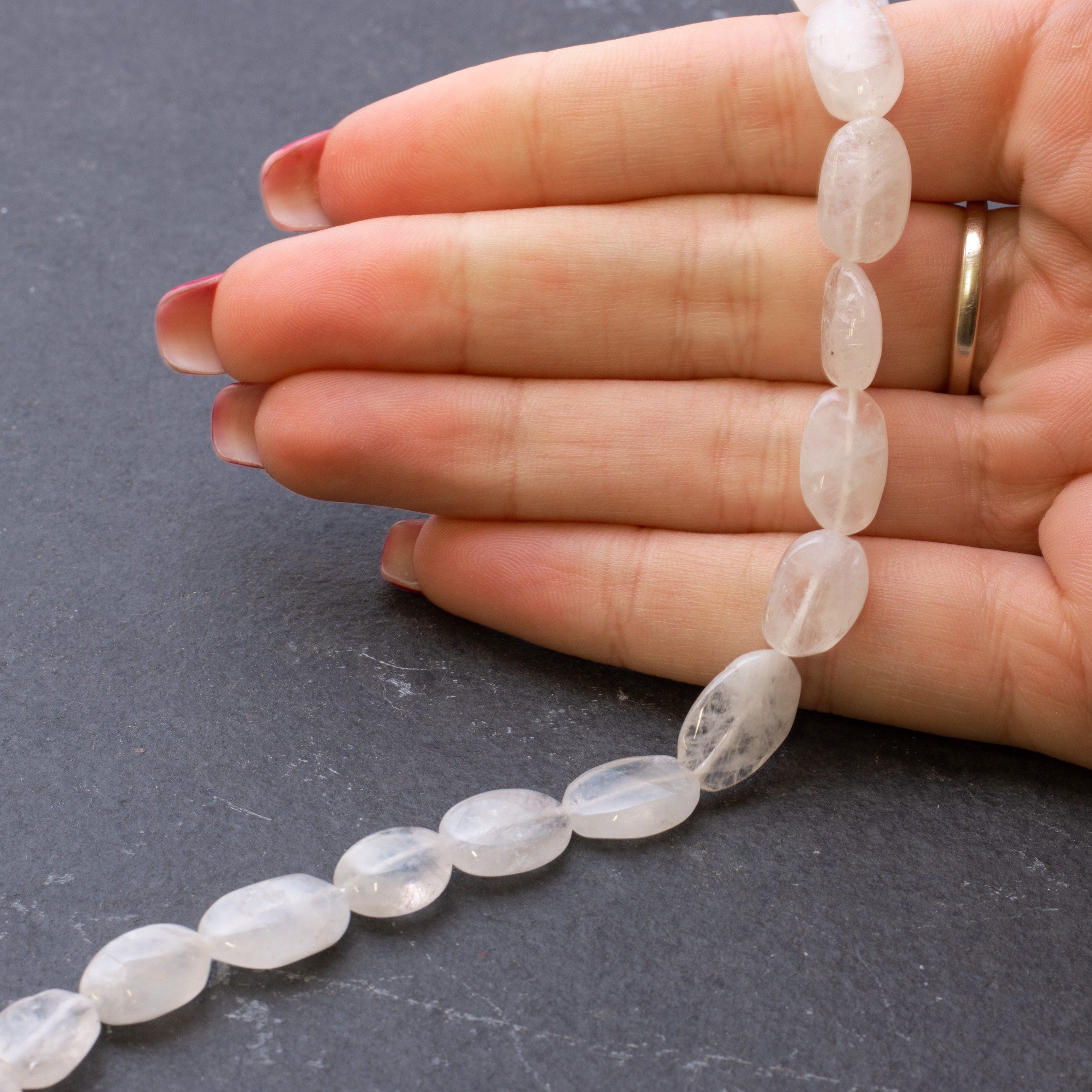 Rainbow Moonstone Flat Oval Nugget Beads Approx 7mm