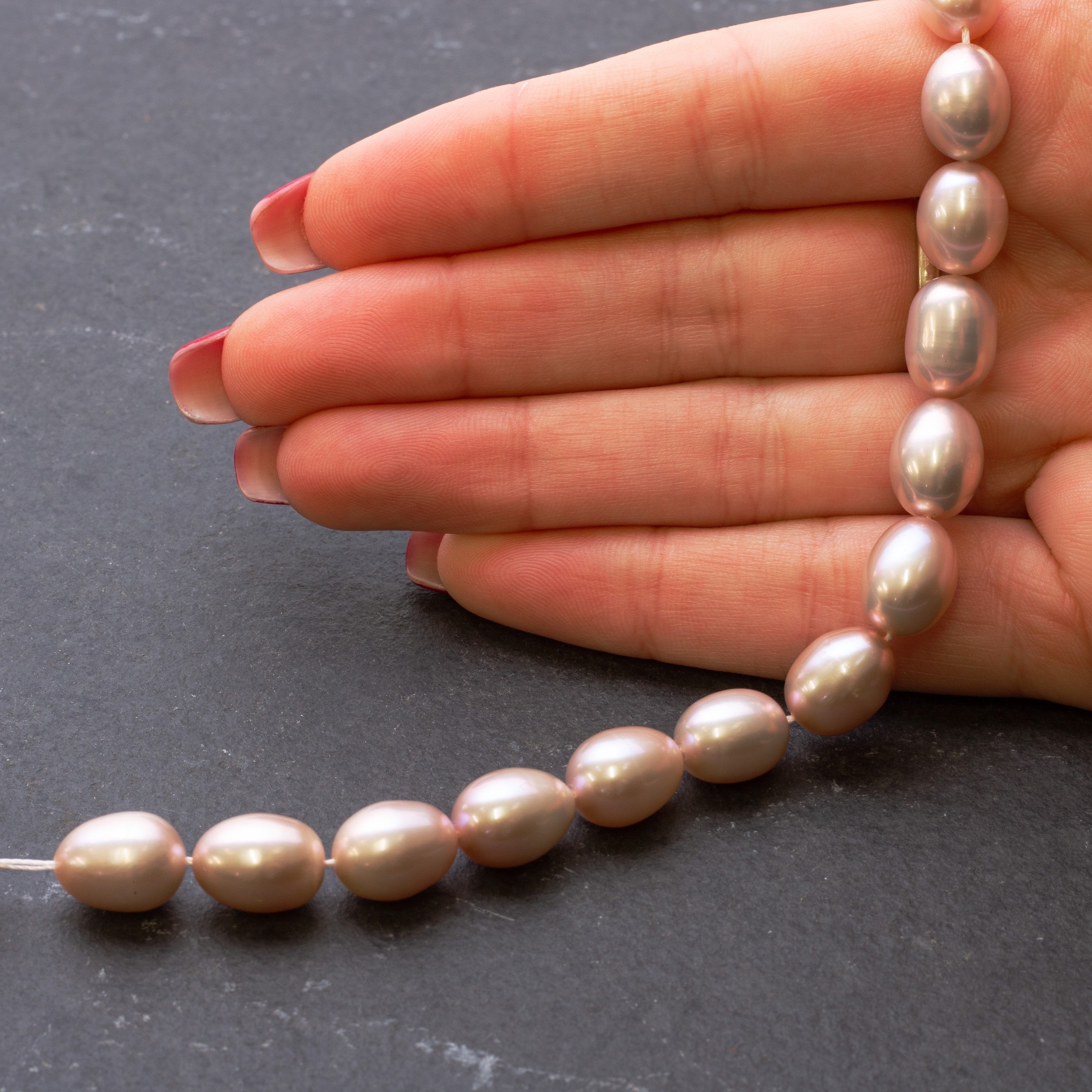 Cultured Freshwater Rice Shape Pink Pearls Approx 9mm