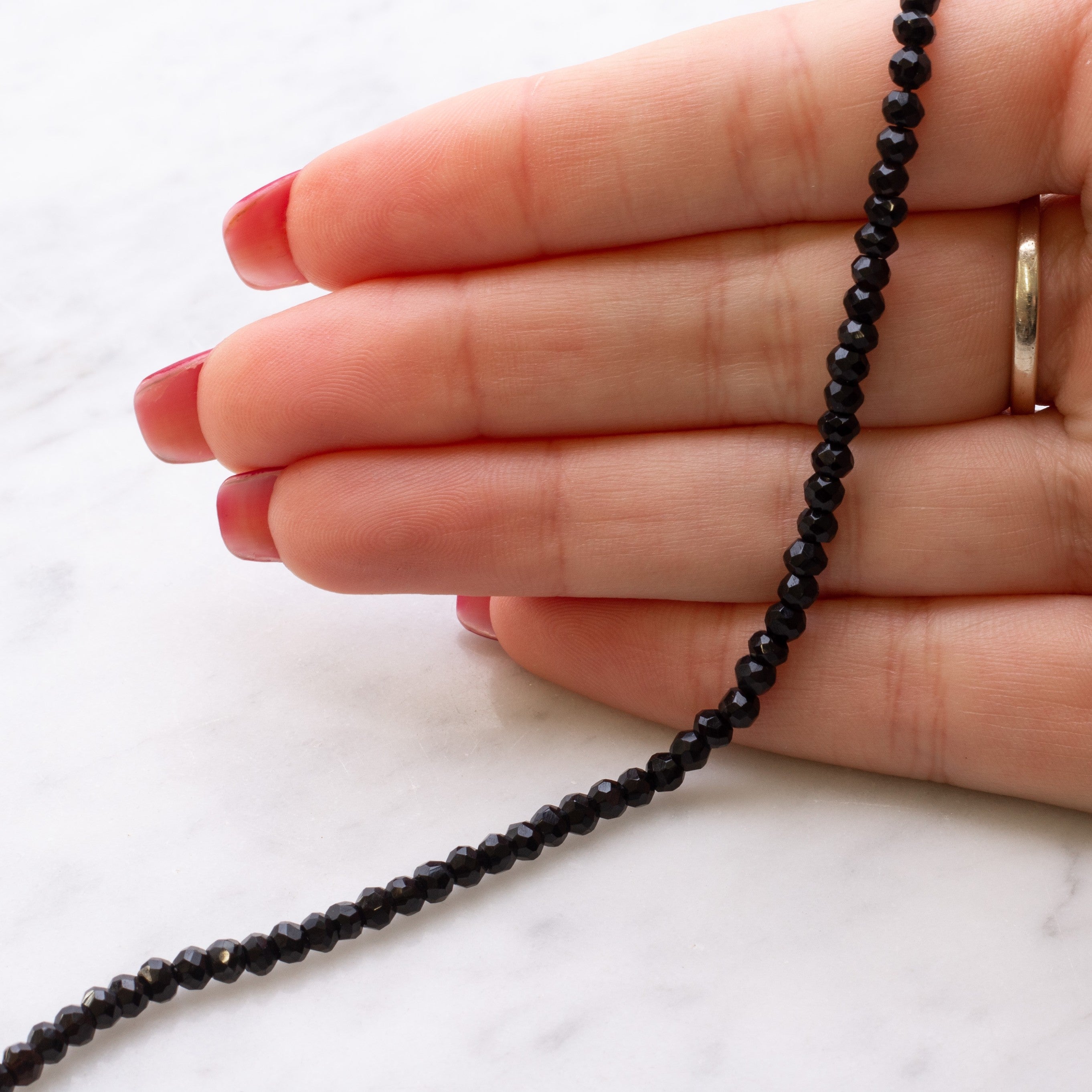 Black Onyx Faceted Rondelle Beads Approx 4x2mm