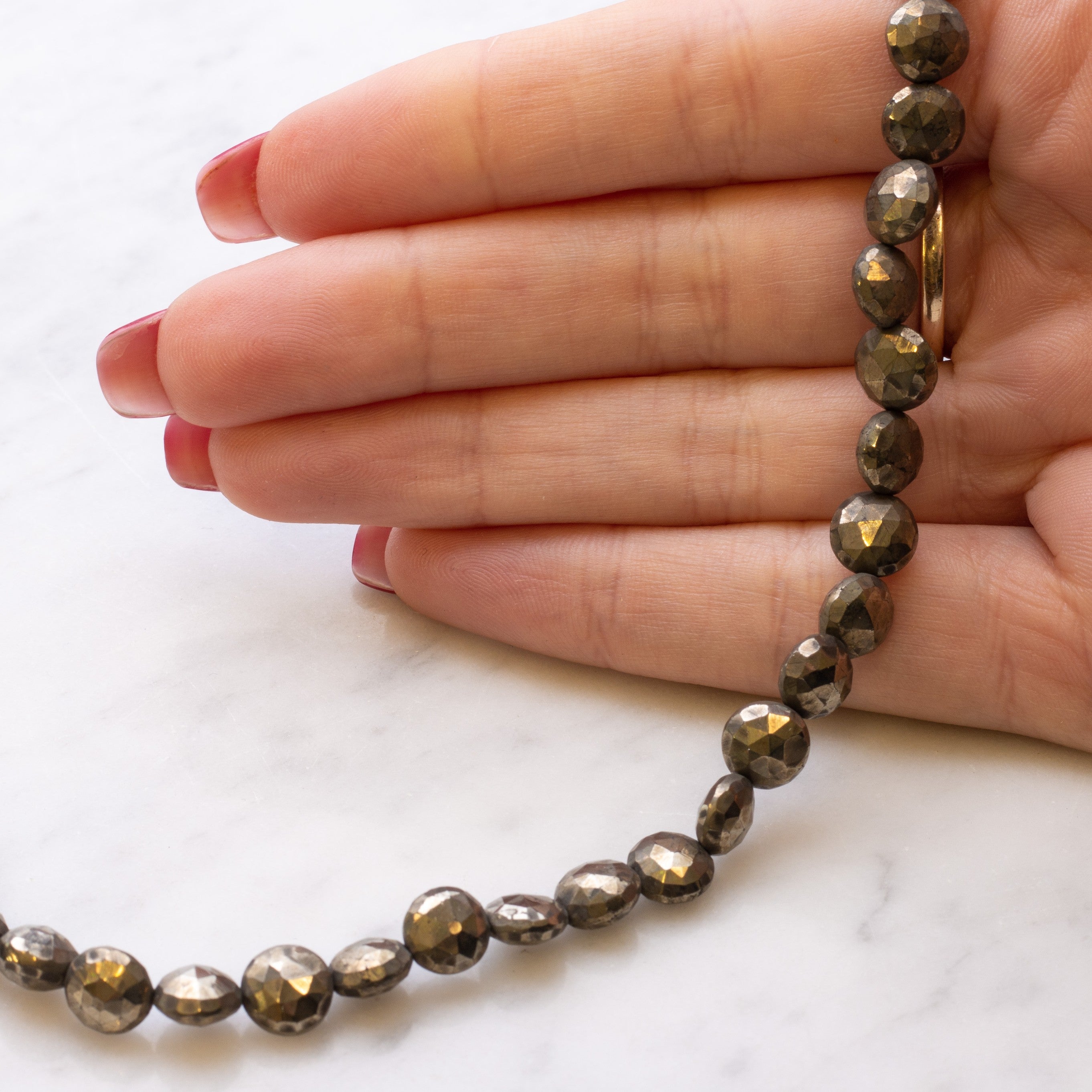 Pyrite Faceted Coin Beads Approx 7.5x4.5mm