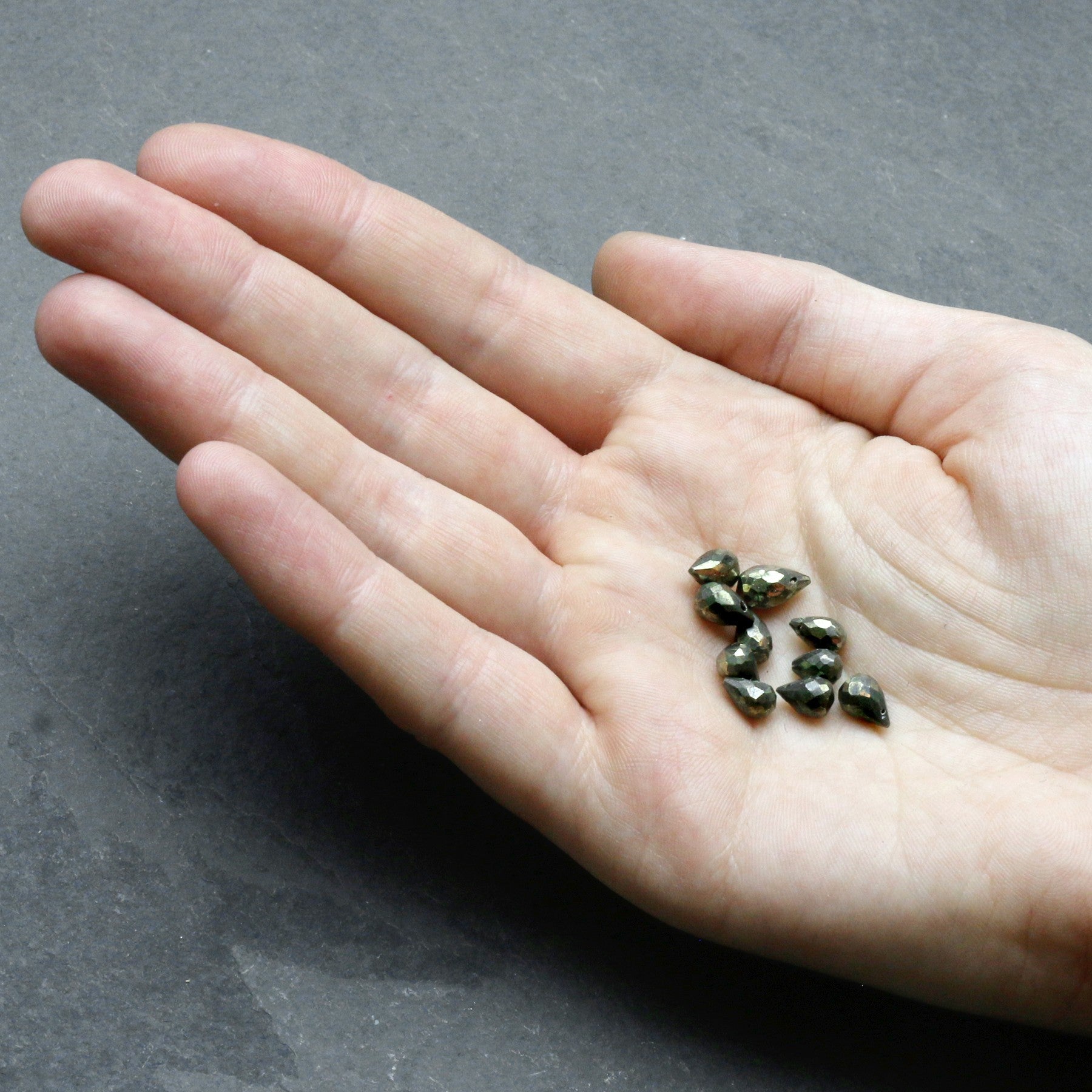 Pyrite Faceted Drop Briolette Beads Approx 8x5mm pk10 Beads