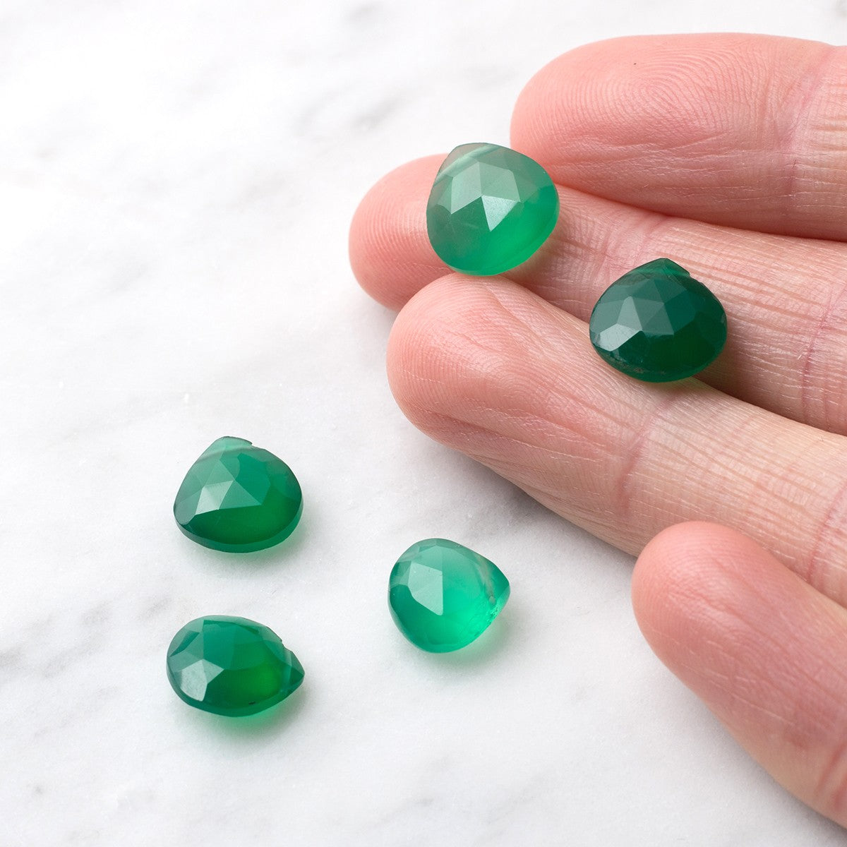 Green Onyx Faceted Heart Briolette Beads Approx 9mm