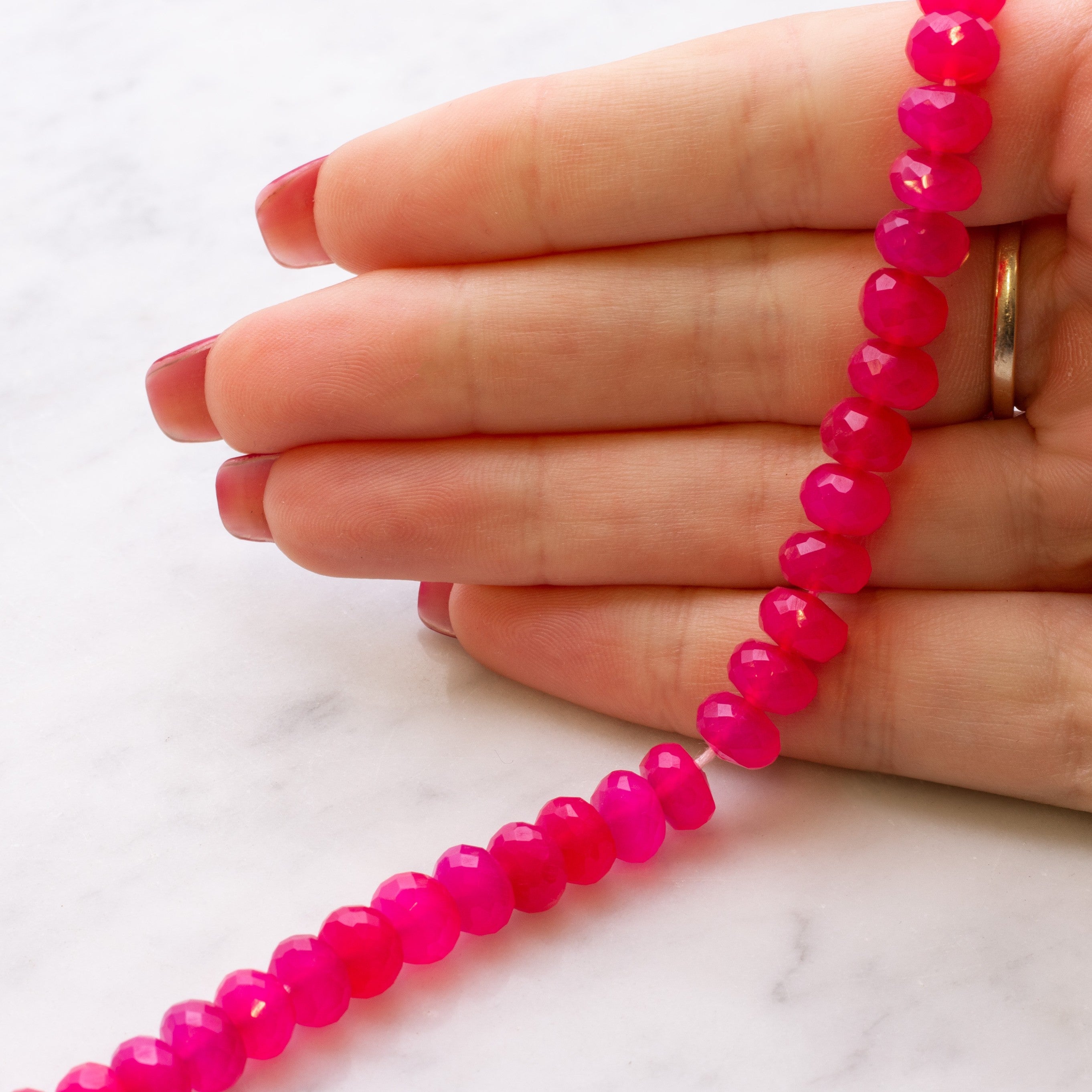 Fuchsia Pink Chalcedony Faceted Rondelle Beads Approx 6x4mm