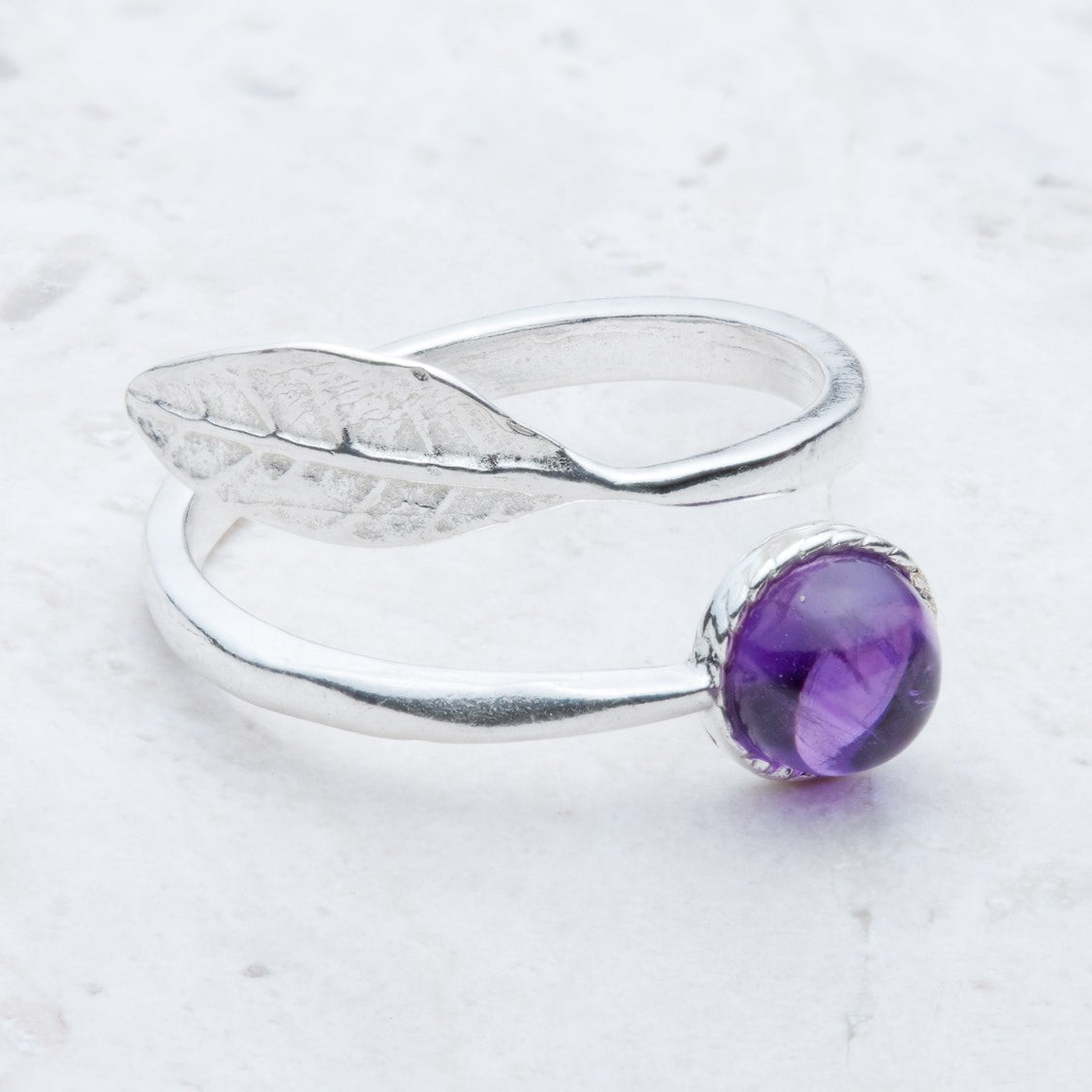 Sterling Silver Adjustable Leaf Ring Setting For 6mm Round Cabochons