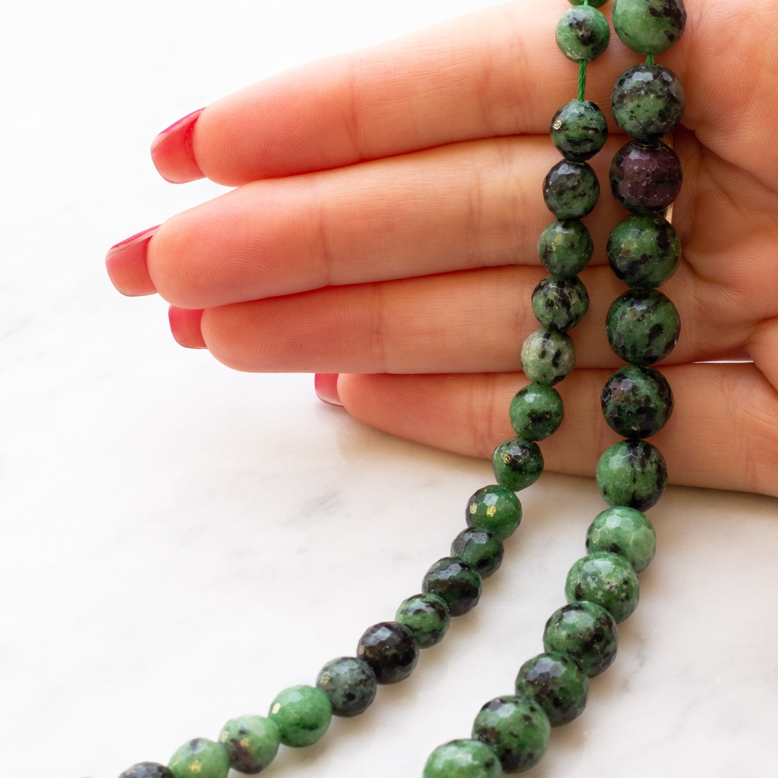Ruby With Zoisite Faceted Round Beads