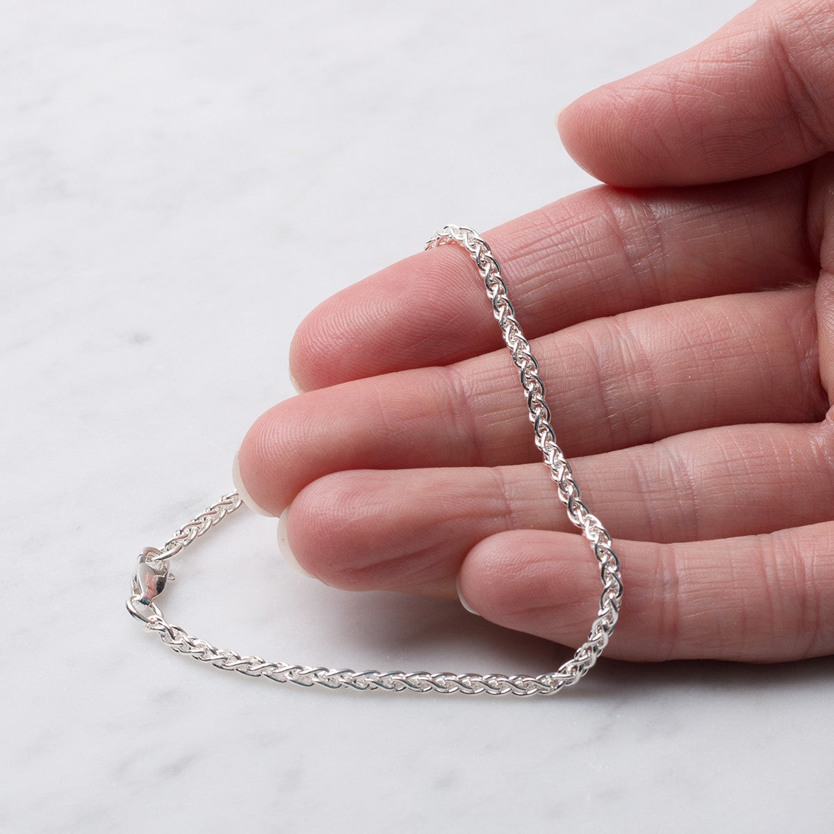 Sterling Silver Spiga Charm Bead Chain 19cm Bracelet