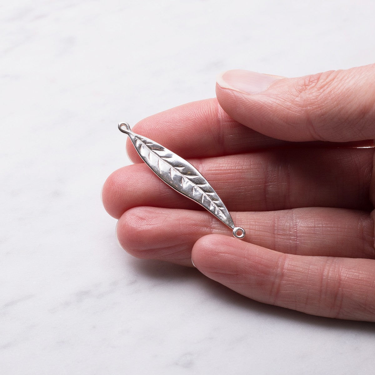 Sterling Silver 2-Loop Long Leaf Connector Link Approx 44x8mm