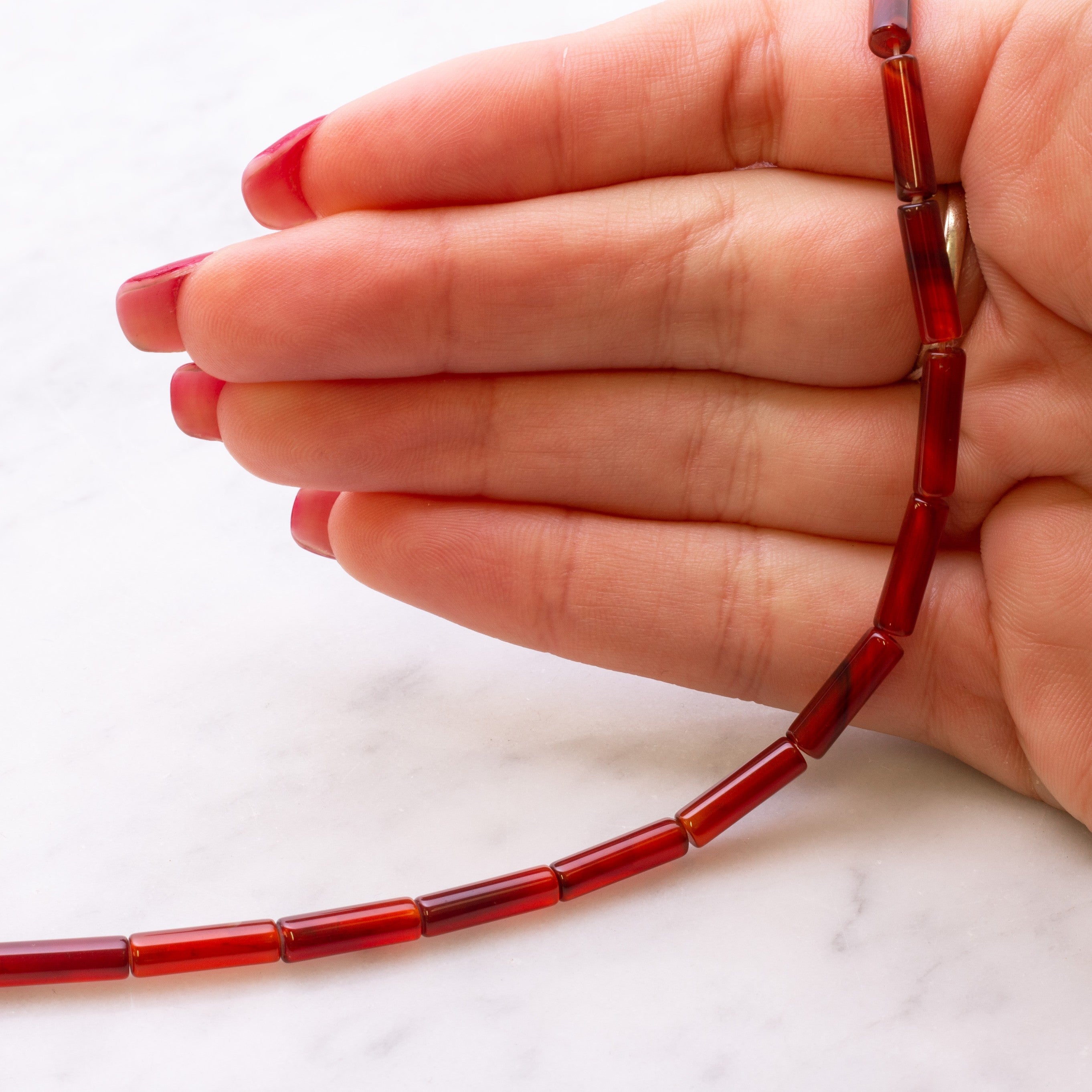 Carnelian Tube Beads Approx 13x4mm