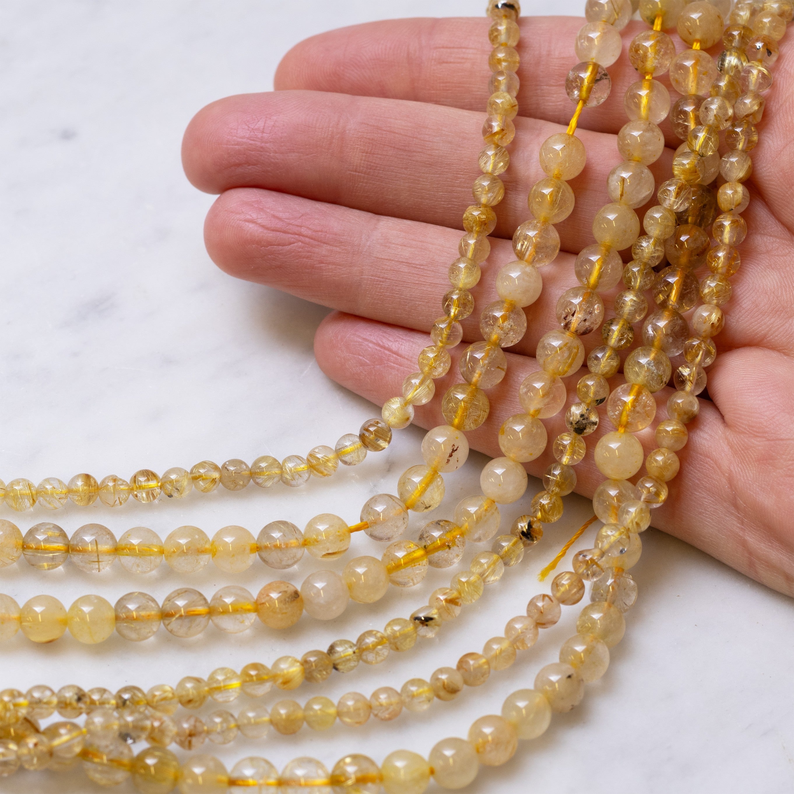 Golden Rutile Quartz Round Beads