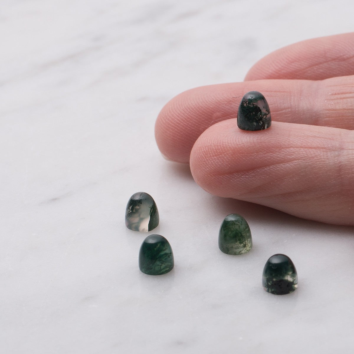 Green Moss Agate Bullet Shaped Cabochons Approx 5mm