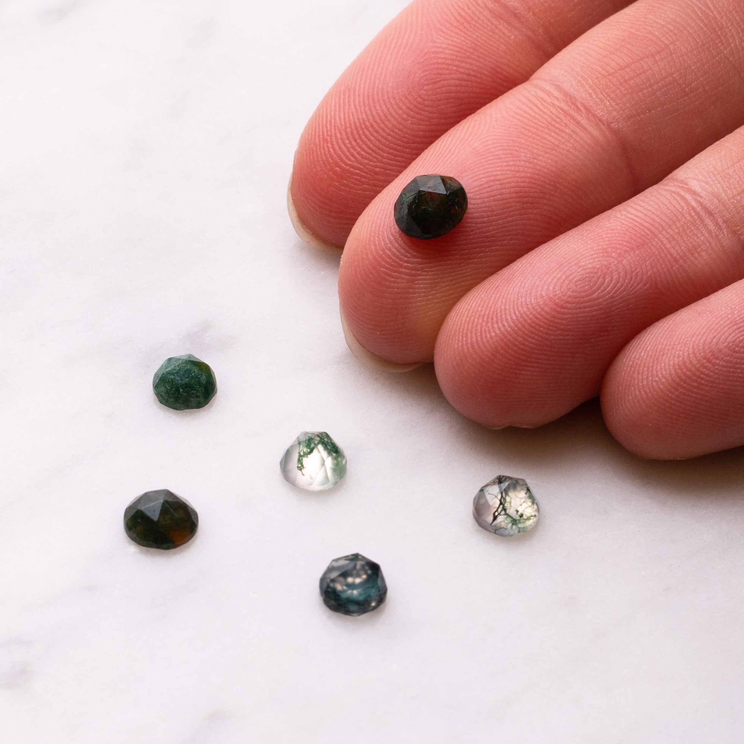 Green Moss Agate Rose Cut Cabochons