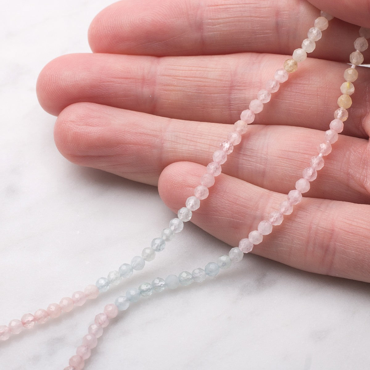 Aquamarine Morganite And Heliodor Faceted Round Beads Approx 3mm
