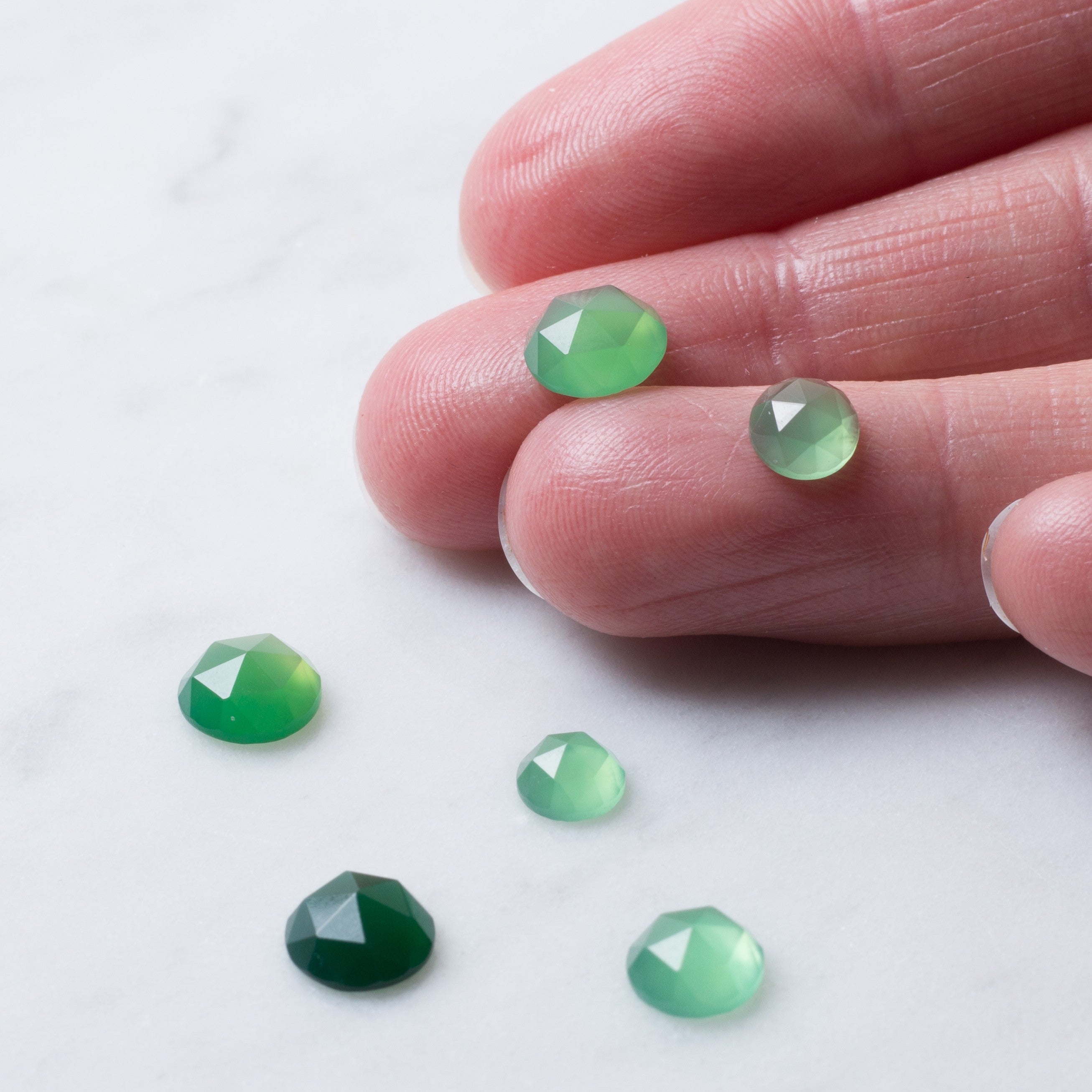 Green Agate Rose Cut Cabochons