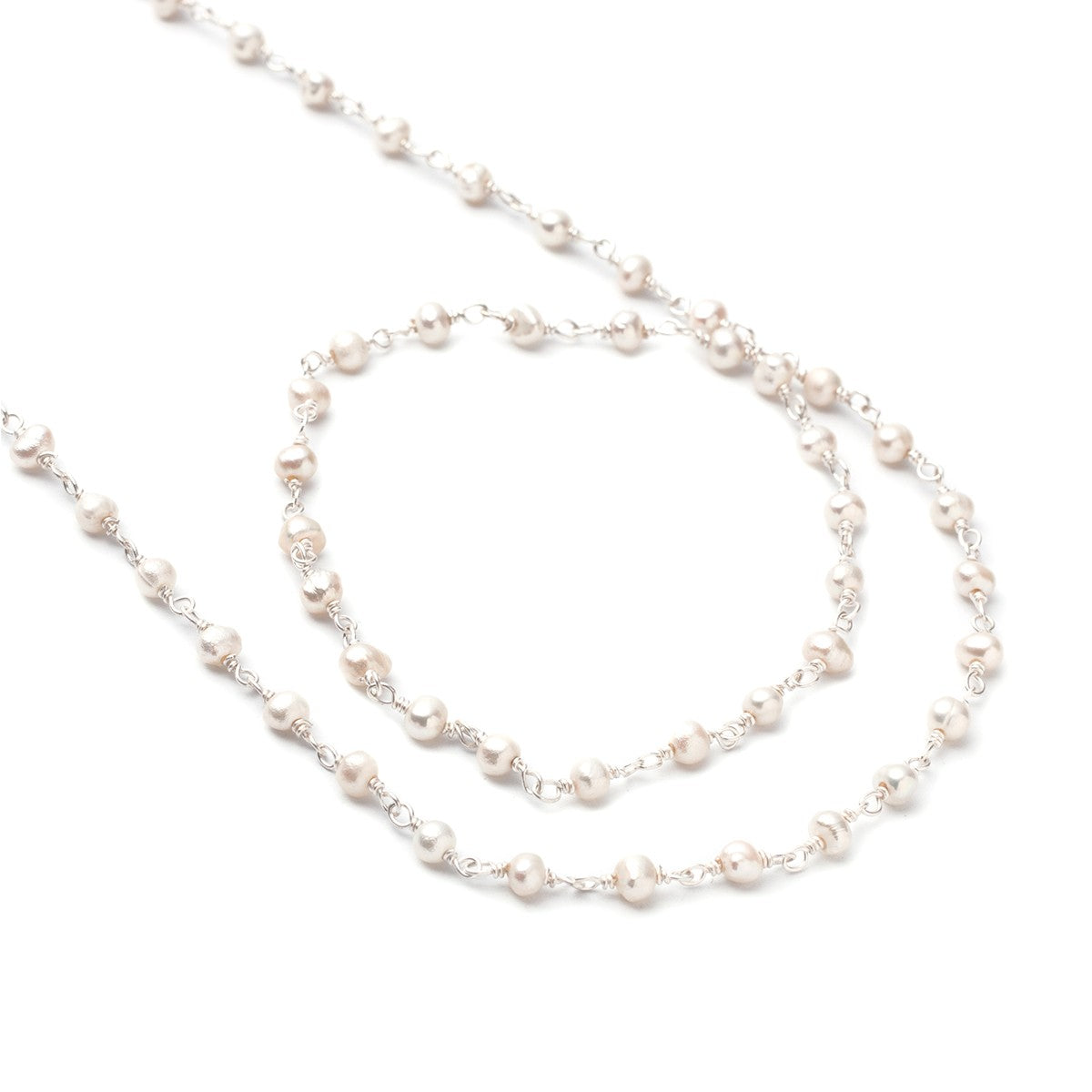 Silver Plated Pearl Wire Wrapped Rosary Bead Chain