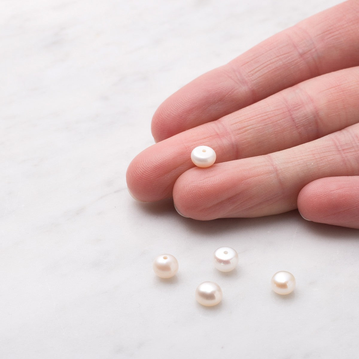 Cultured Freshwater Half Drilled White Pearls Approx 5.5mm Button Shape