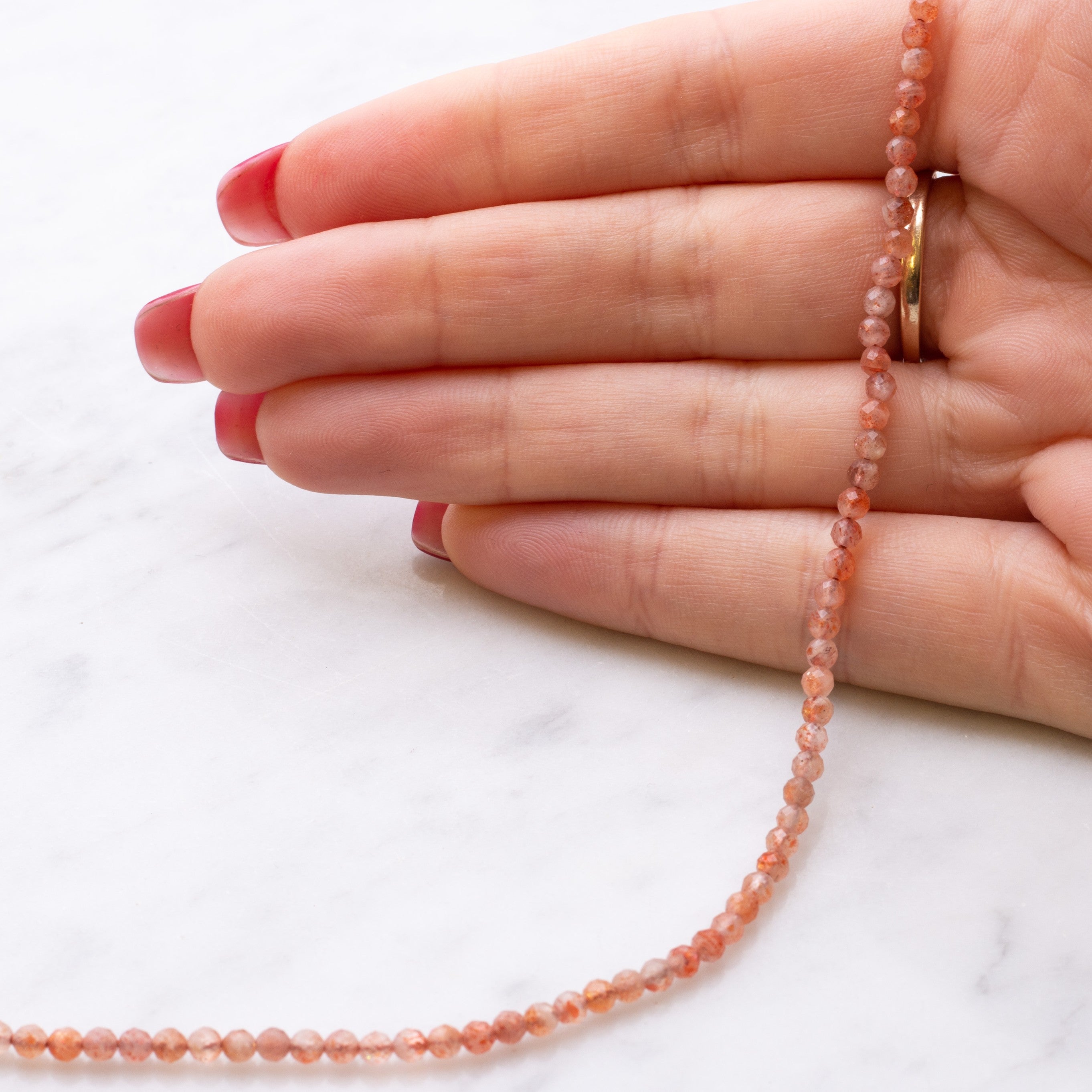 Sunstone Micro Faceted Round Beads Approx 3mm