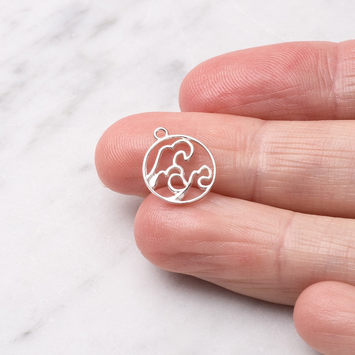Sterling Silver Circular Wave Pendant Charm