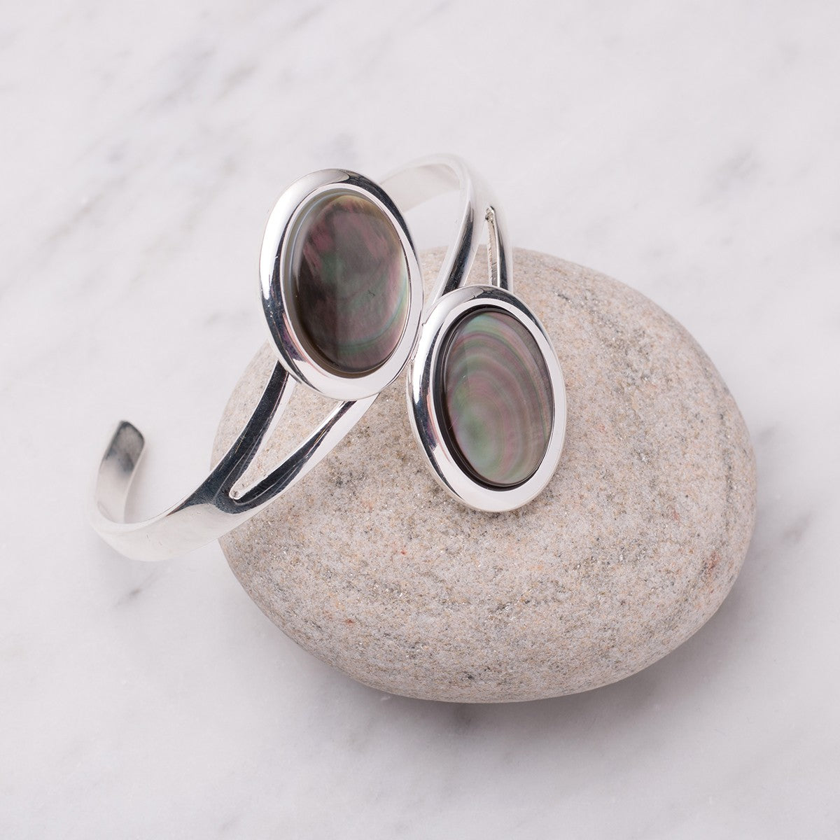 Silver Plated Bangle Setting For 18x13mm Cabochon Stones