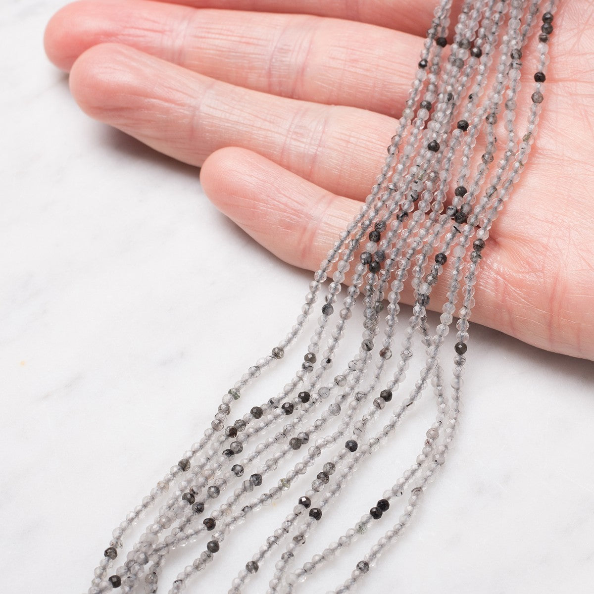 Black Tourmalinated Quartz Micro Faceted Round Beads Approx 2mm