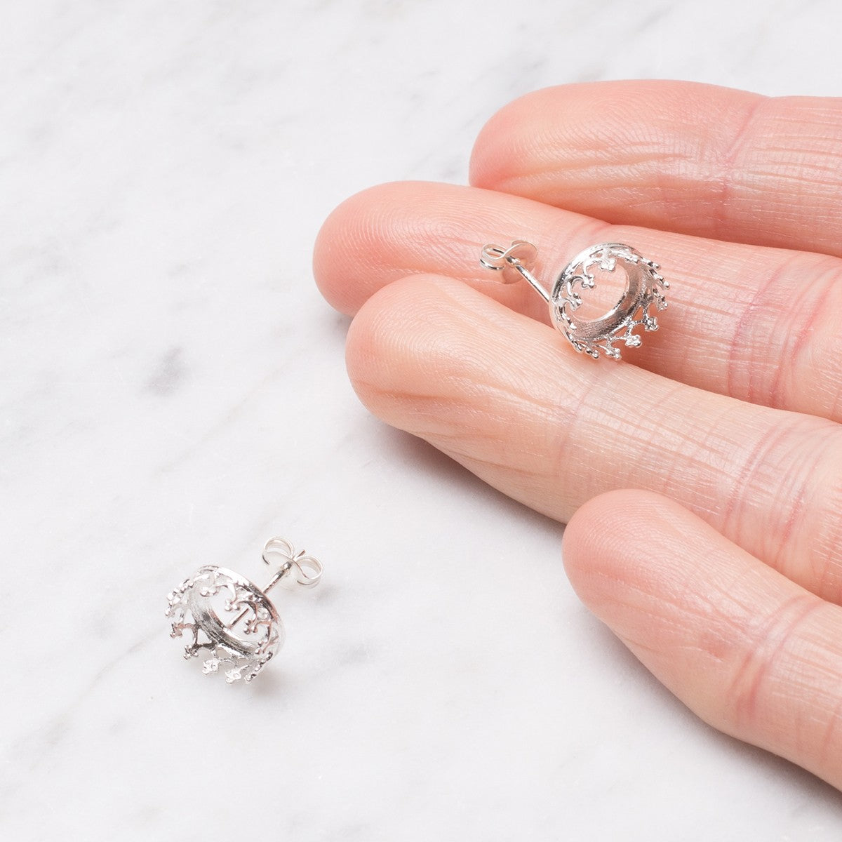 Sterling Silver Gallery Wire Earstuds For Cabochon Stones Pair