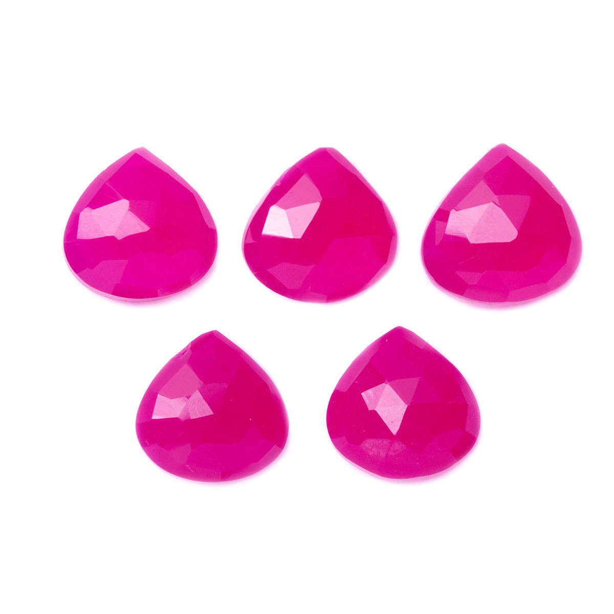 Fuchsia Pink Chalcedony Faceted Heart Shaped Briolette Beads Approx 10mm