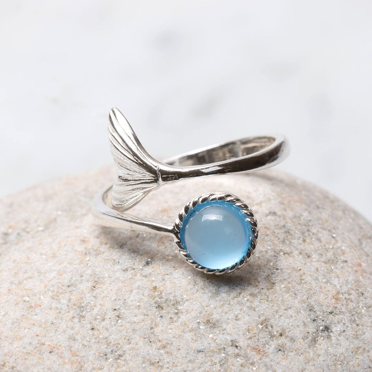 Sterling Silver Adjustable Mermaid Tail Ring Setting For 6mm Round Cabochon