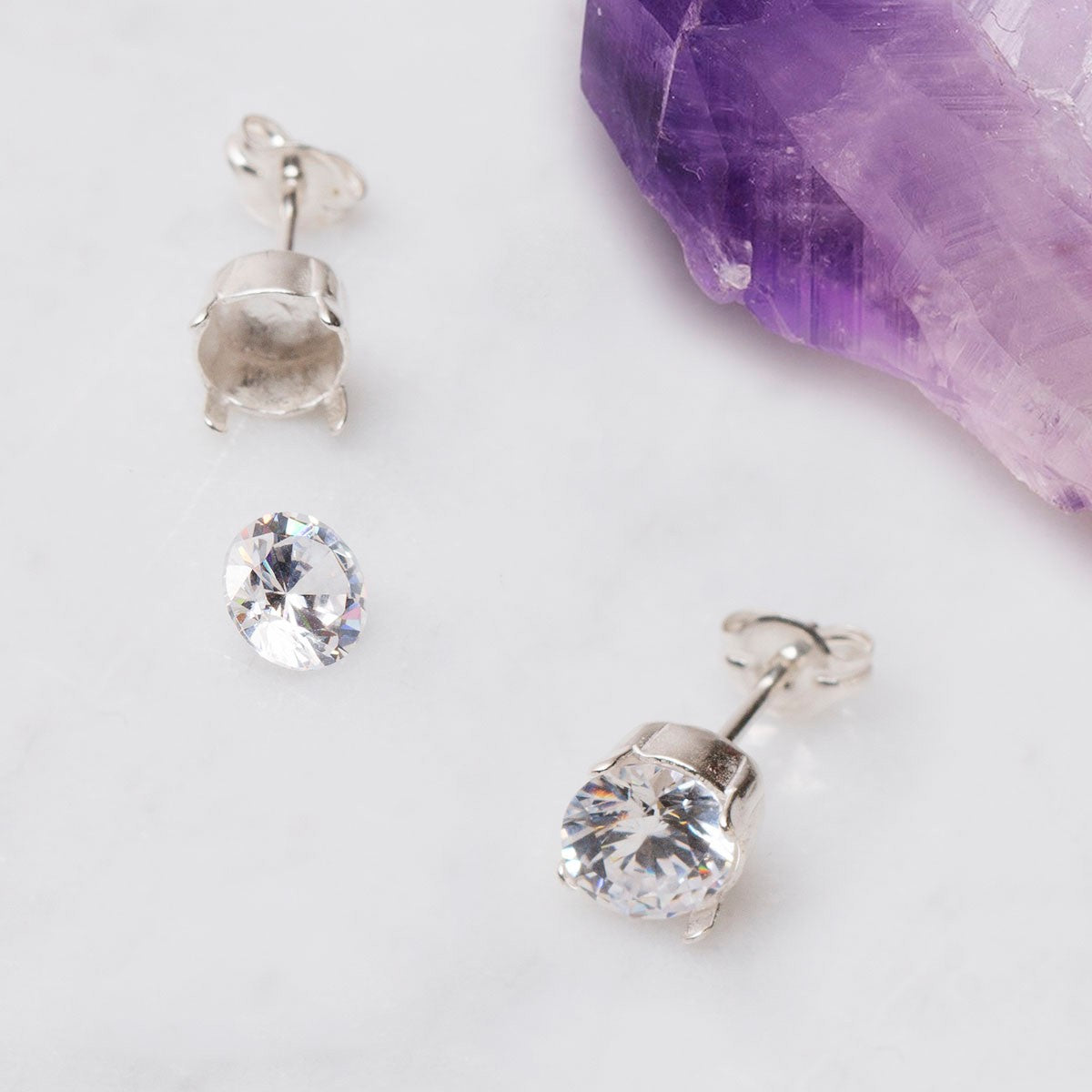 Sterling Silver Claw Earstud Setting For 6mm Stones Pair